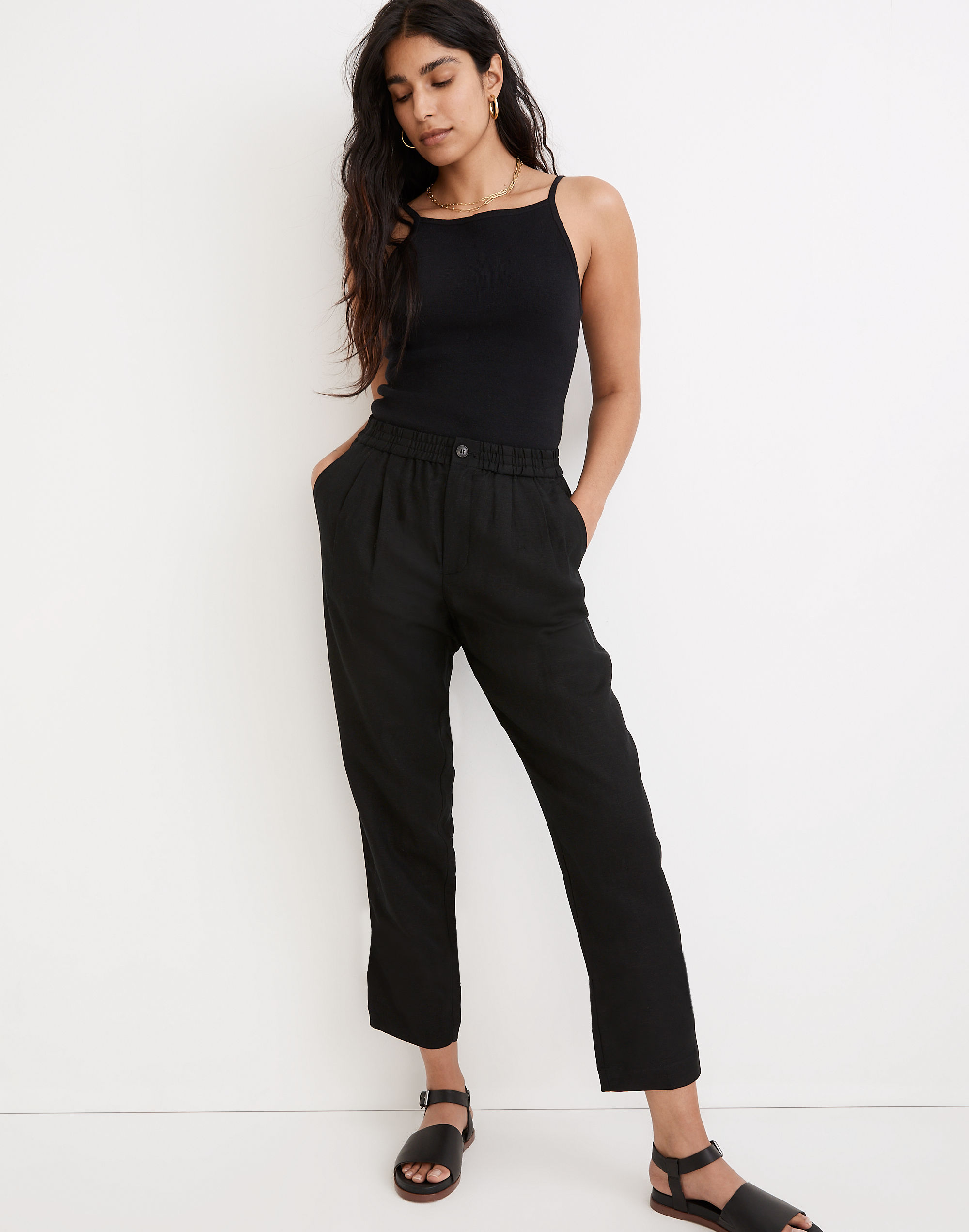 linen-blend track trousers