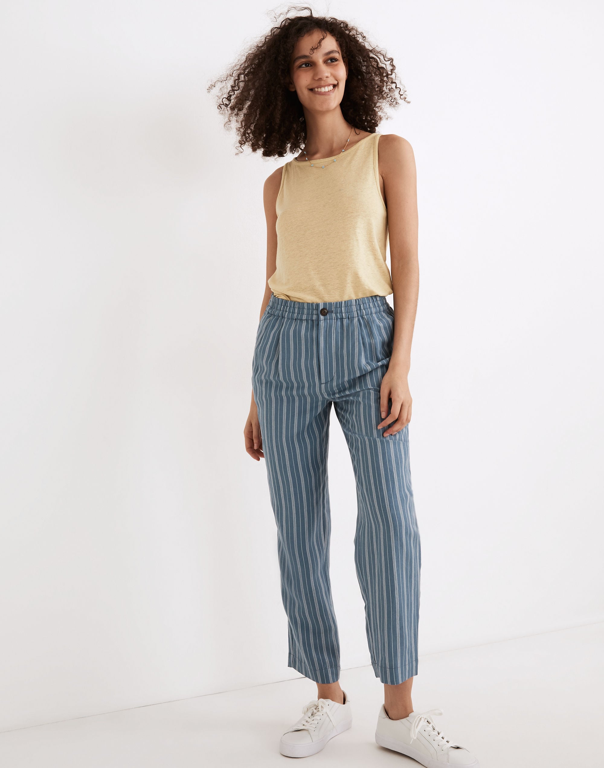linen-blend track trousers in stripe