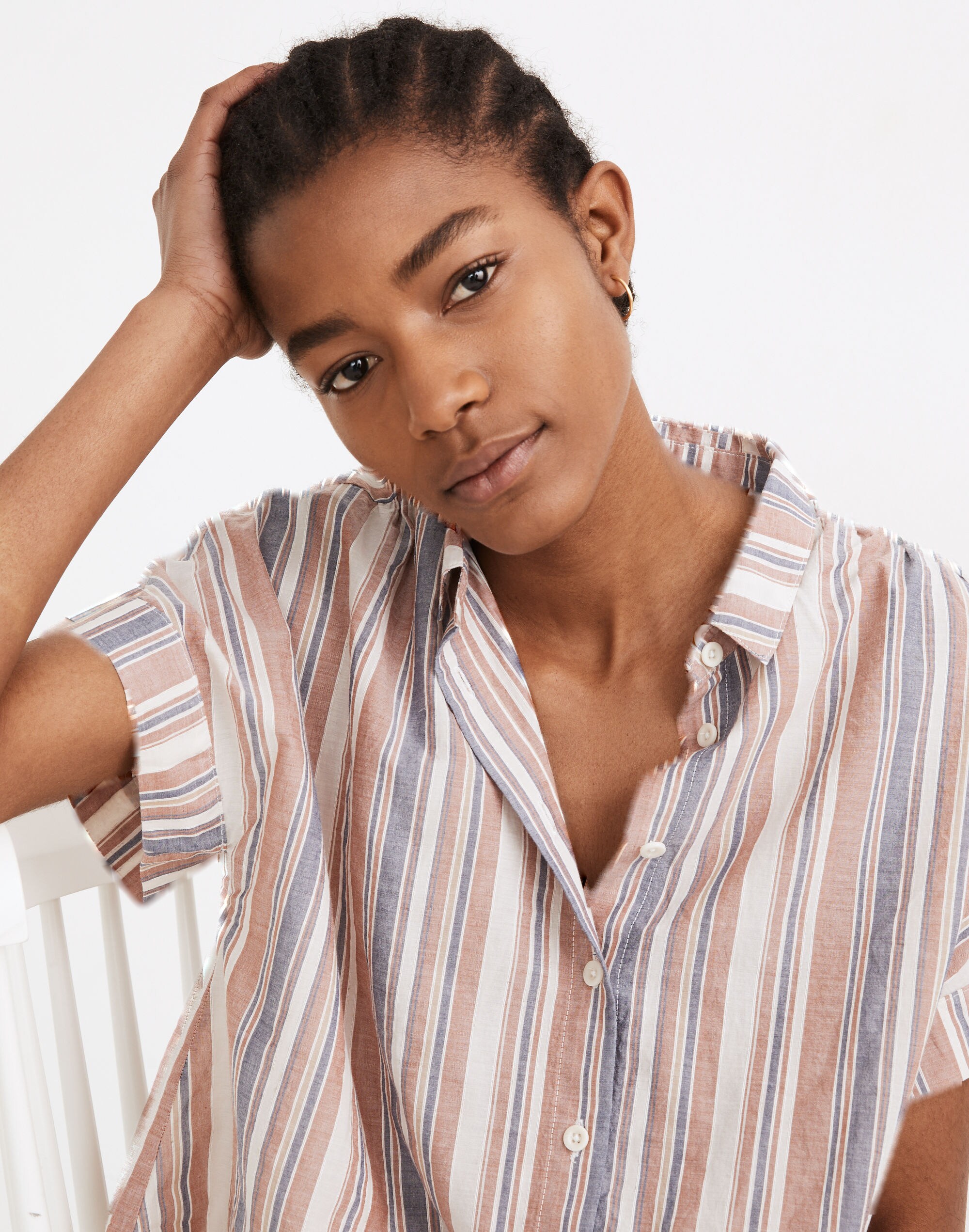 Linen-Blend Hilltop Shirt in Rainbow Stripe