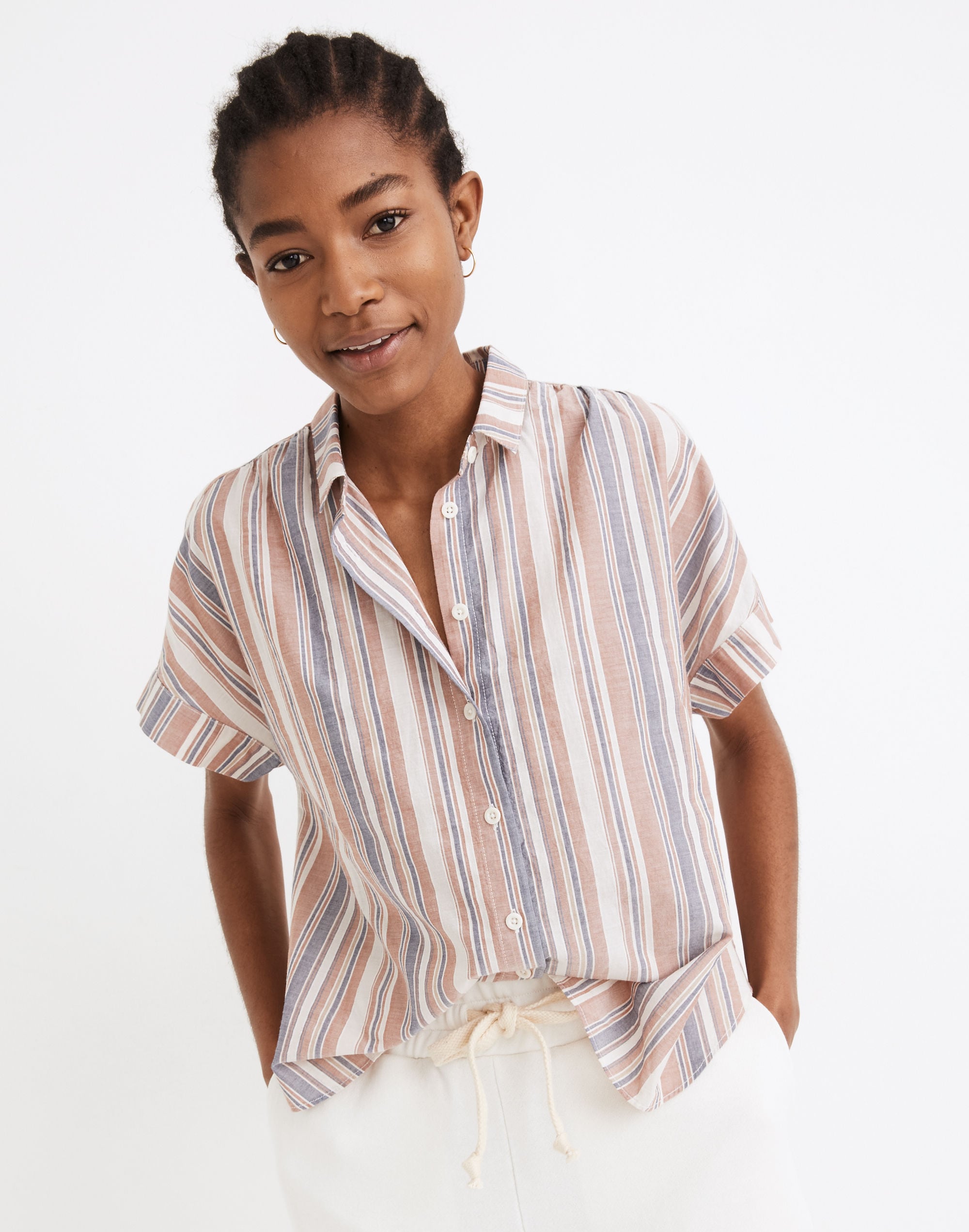 Linen-Blend Hilltop Shirt in Rainbow Stripe