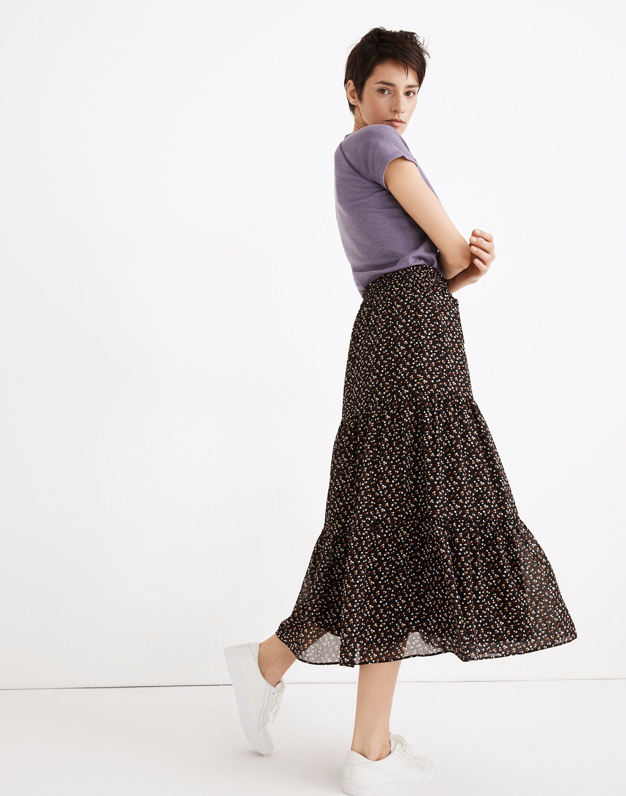 Georgette Tiered Maxi Skirt in Adorable Ditsy