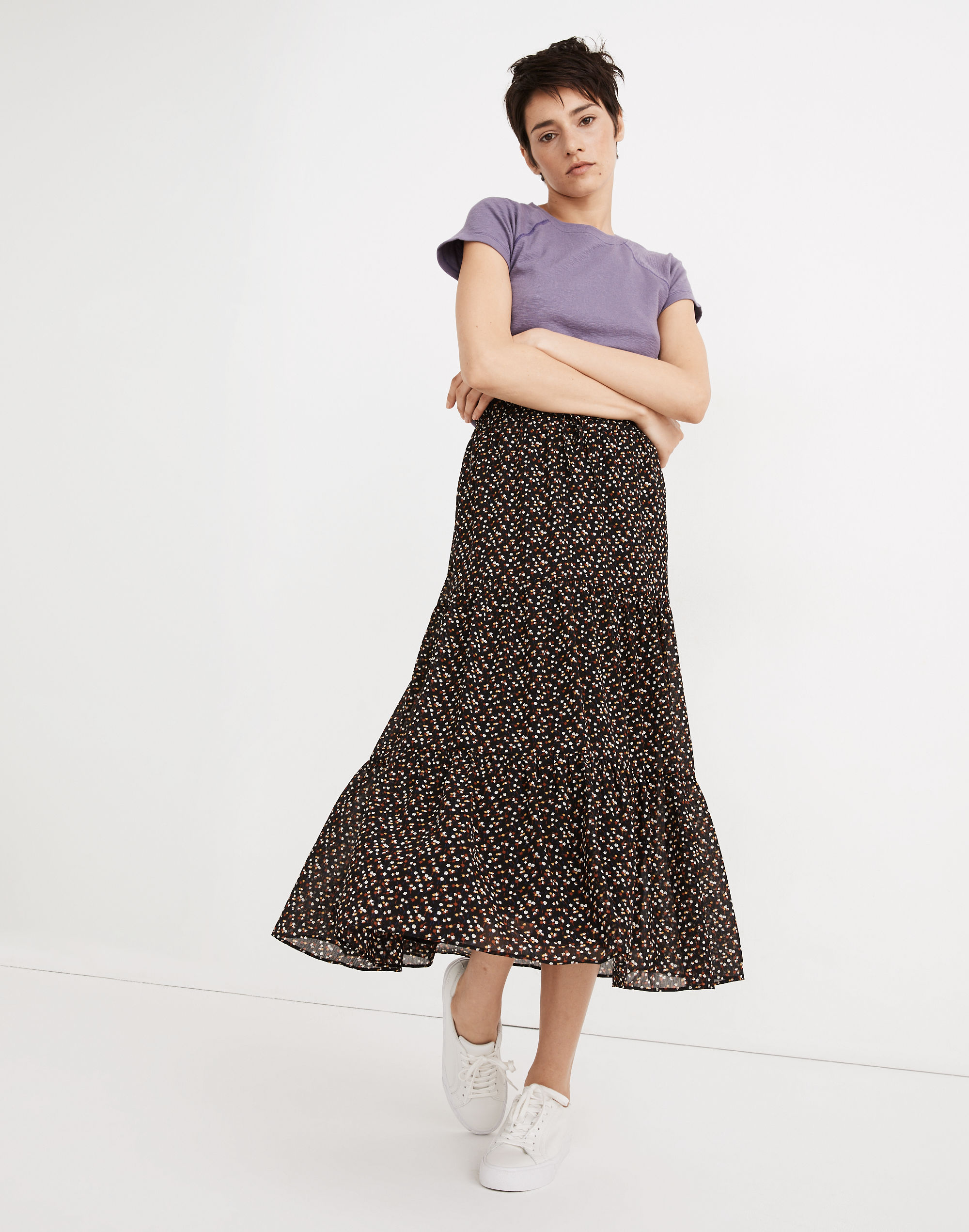 georgette tiered maxi skirt in adorable ditsy
