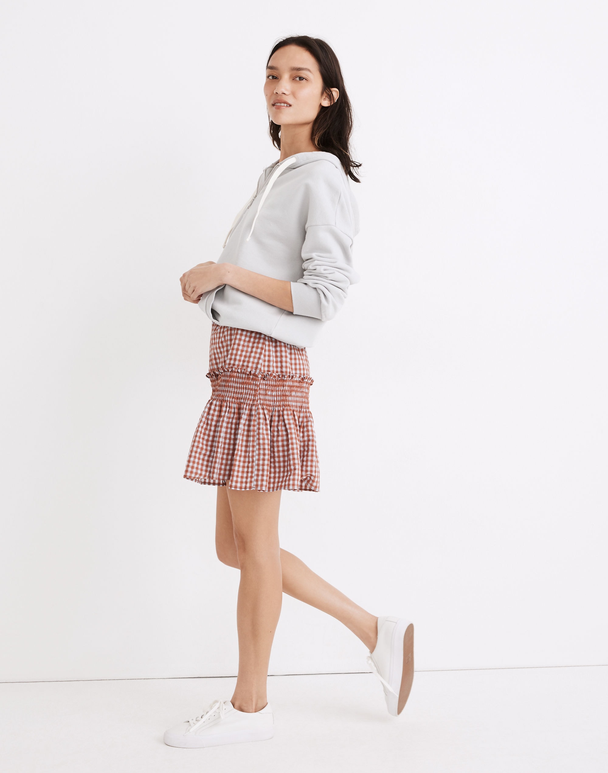 Gingham Seersucker Smocked Mini Skirt
