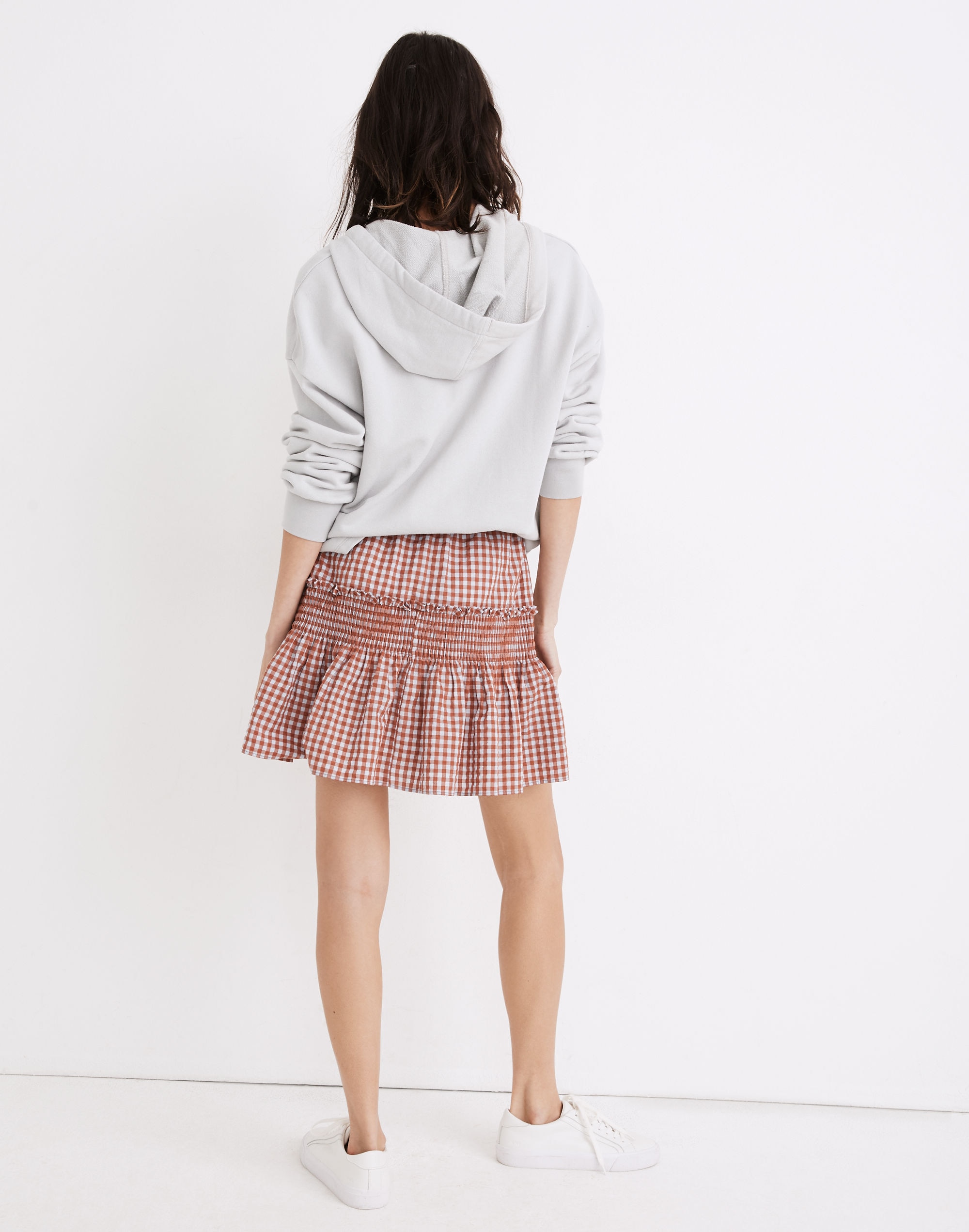 Gingham Seersucker Smocked Mini Skirt