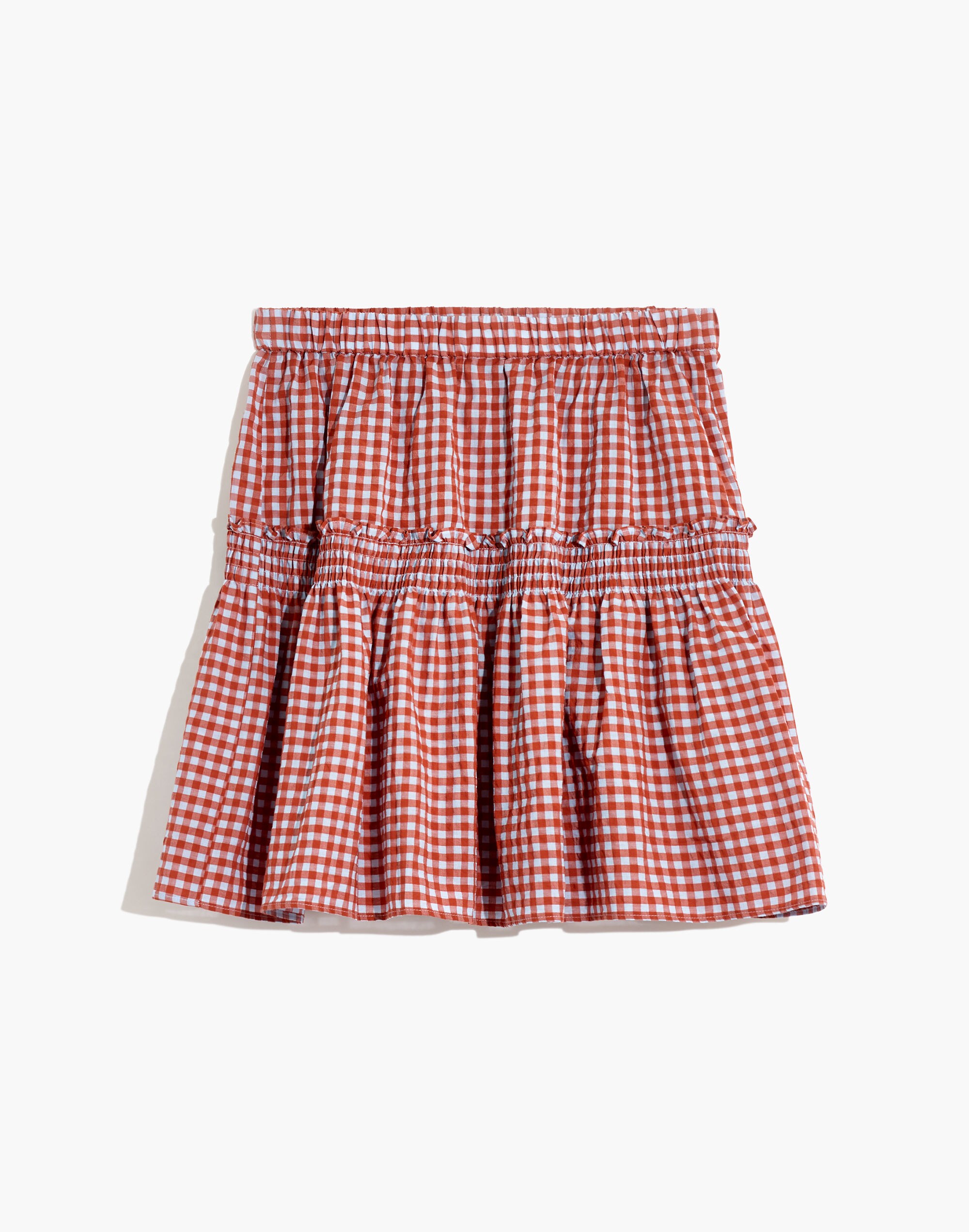 Gingham Seersucker Smocked Mini Skirt