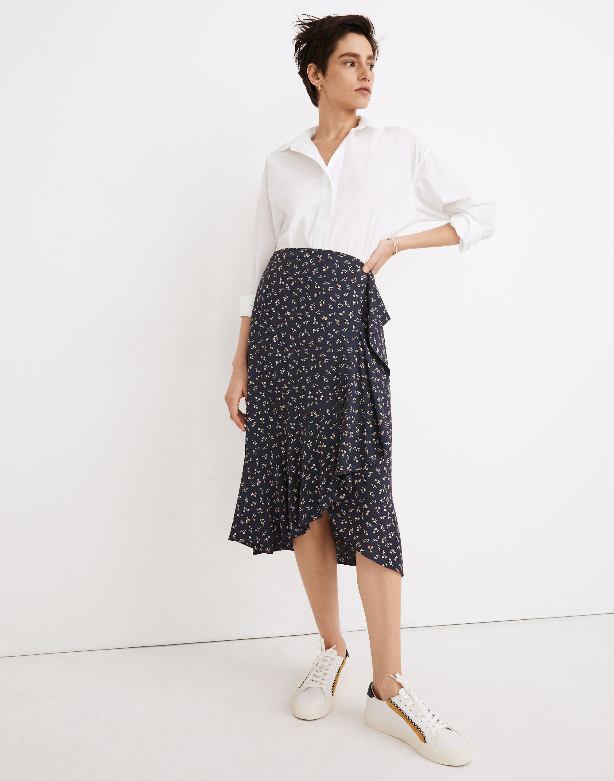 ruffle-wrap midi skirt in spring fling