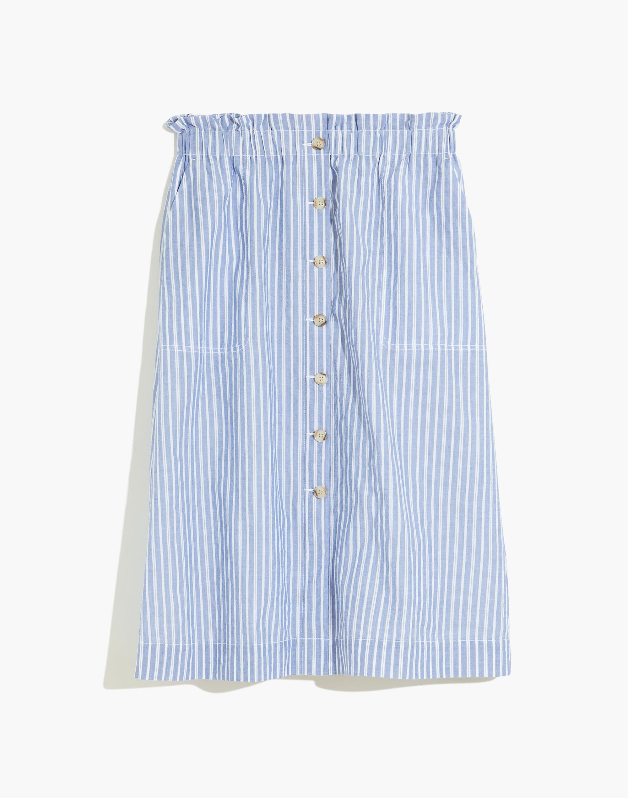 Paperbag Button-Front Midi Skirt in Stripe