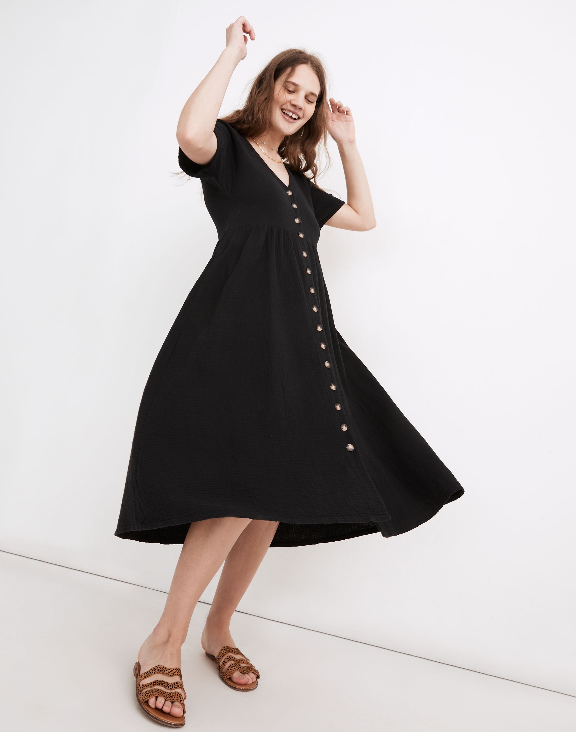 lightspun button-front midi dress