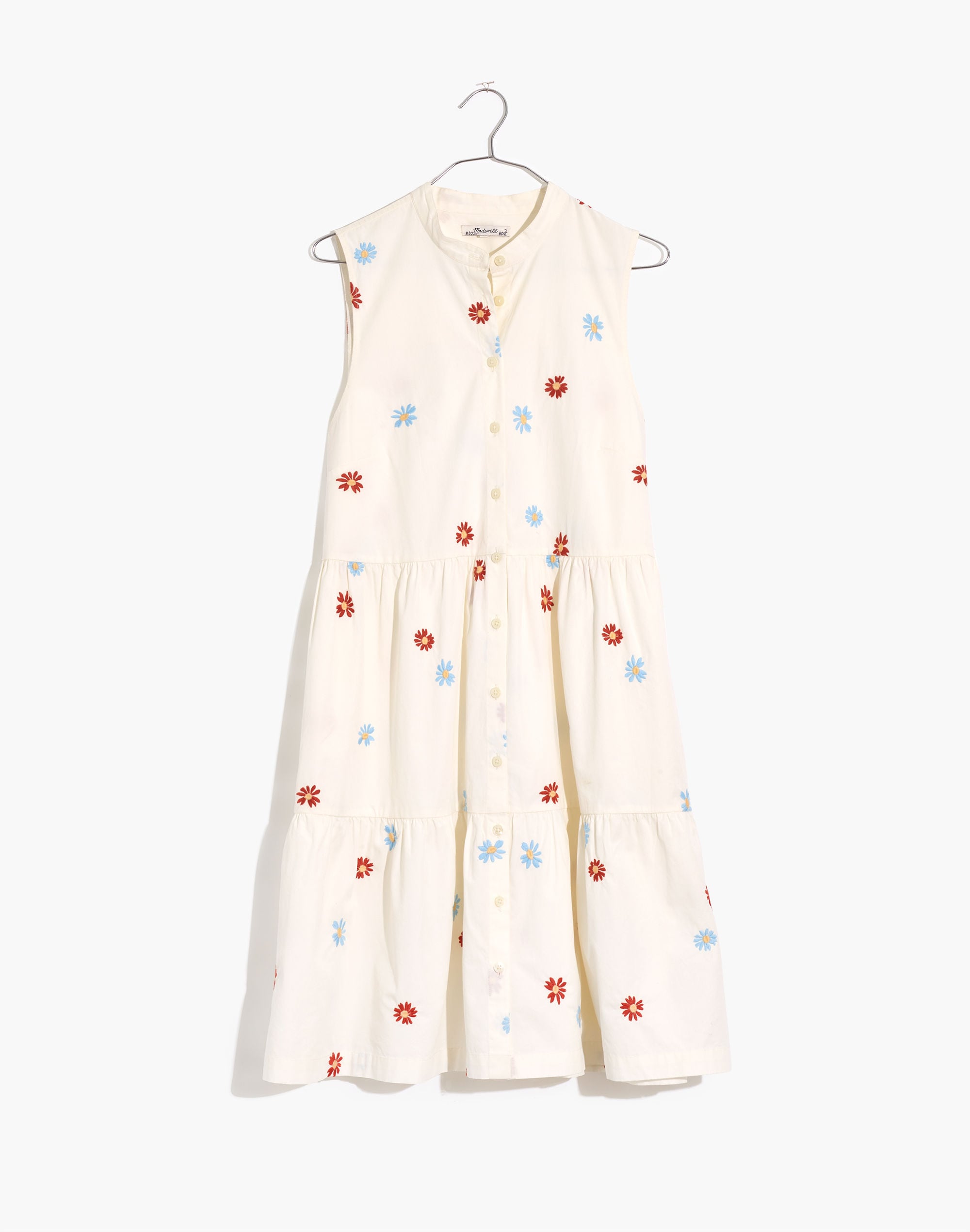 Daisy Embroidered Banded-Collar Tiered Dress