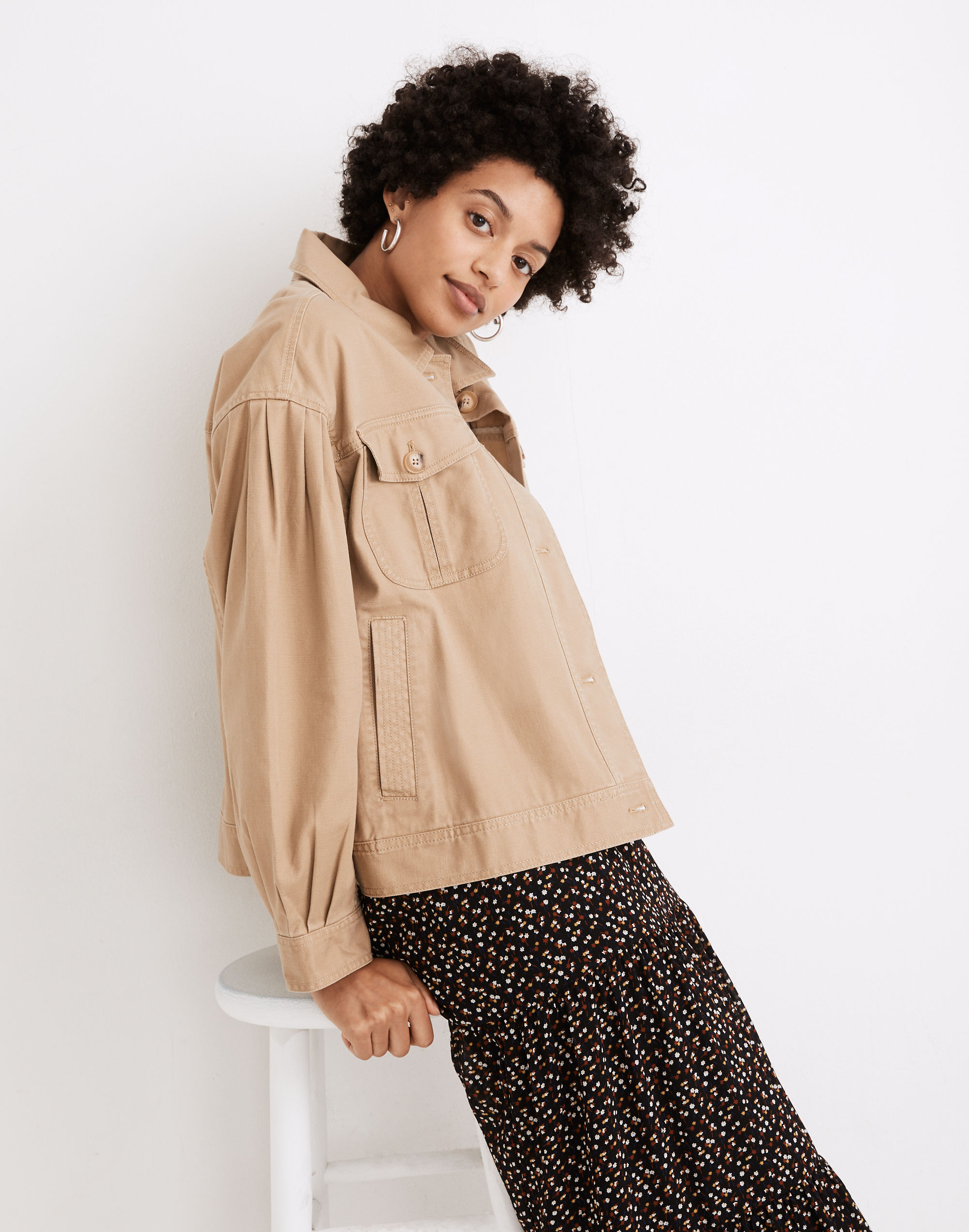 Pleat-Sleeve Military Jacket
