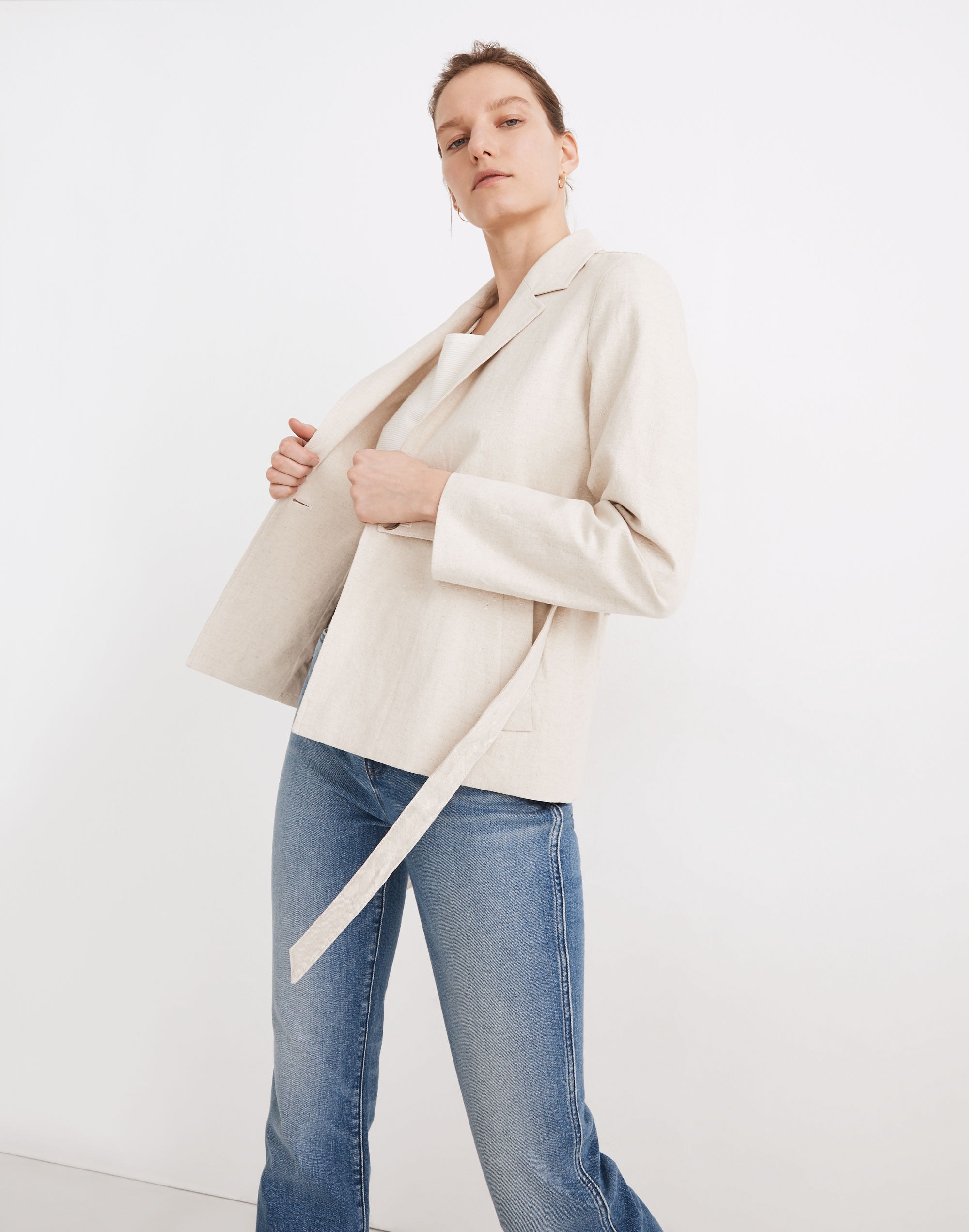 Cotton-Linen Belted Blazer