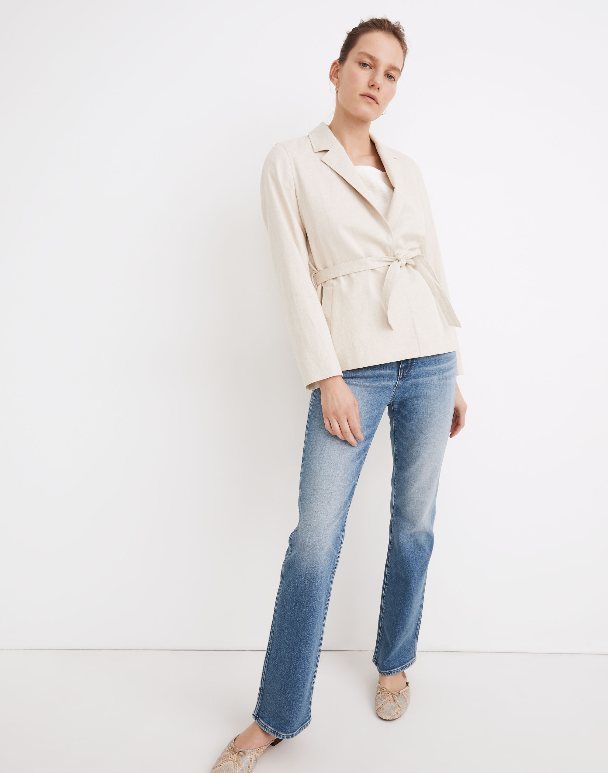 cotton-linen belted blazer