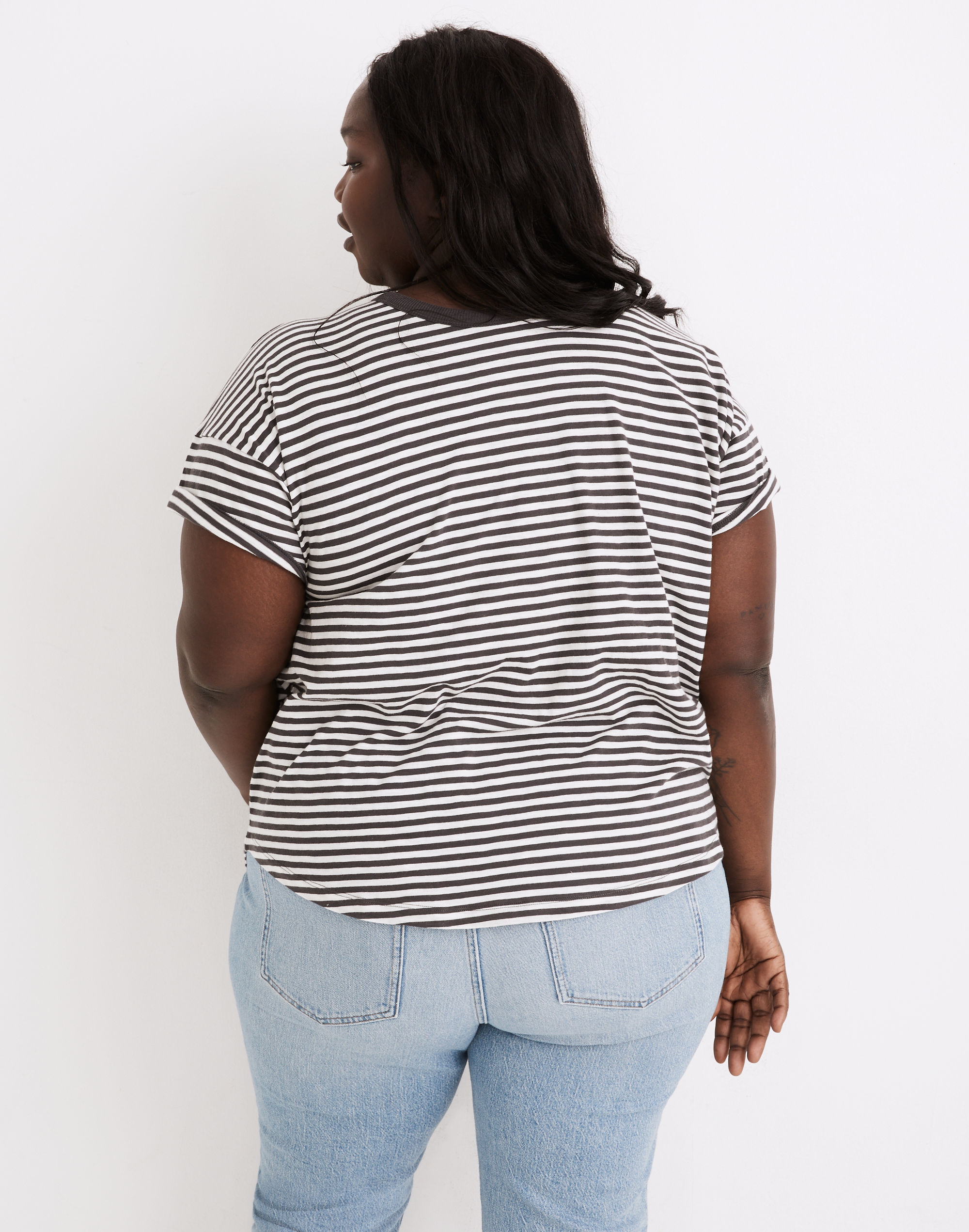 Plus Whisper Cotton Rib-Crewneck Tee in Damien Stripe