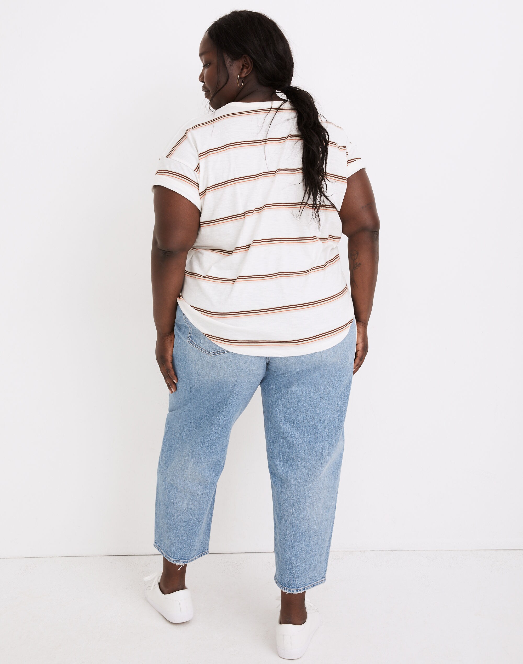 Plus Whisper Cotton Rib-Crewneck Tee in Myrtle Stripe