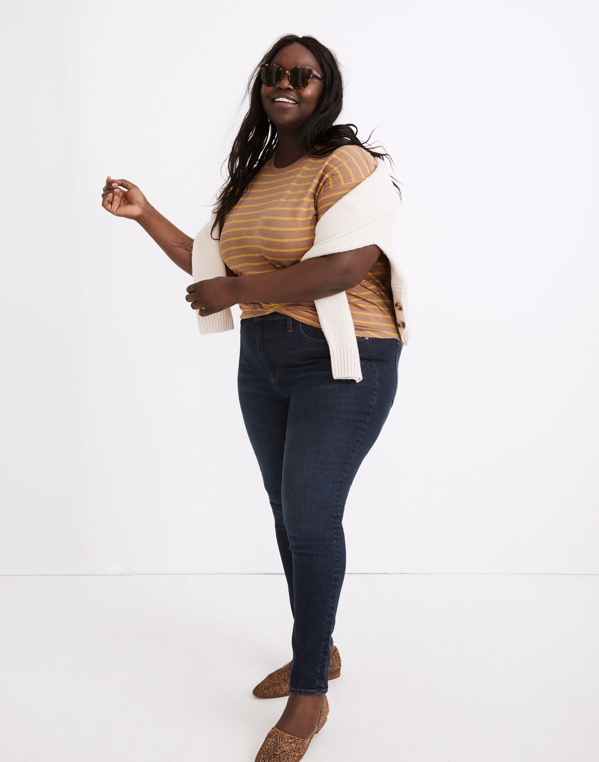 Plus Whisper Cotton Rib-Crewneck Tee in Beacham Stripe