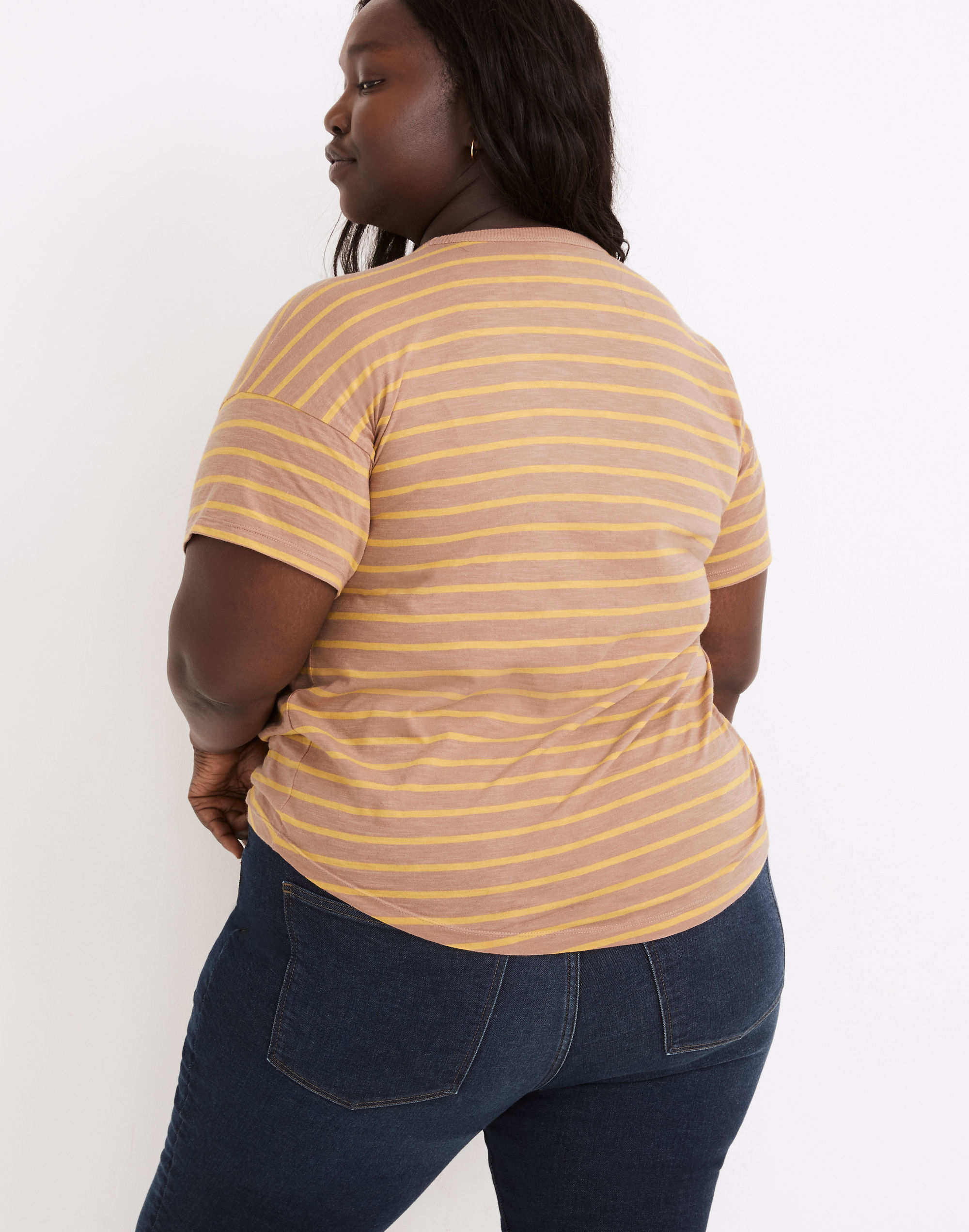 Plus Whisper Cotton Rib-Crewneck Tee in Beacham Stripe