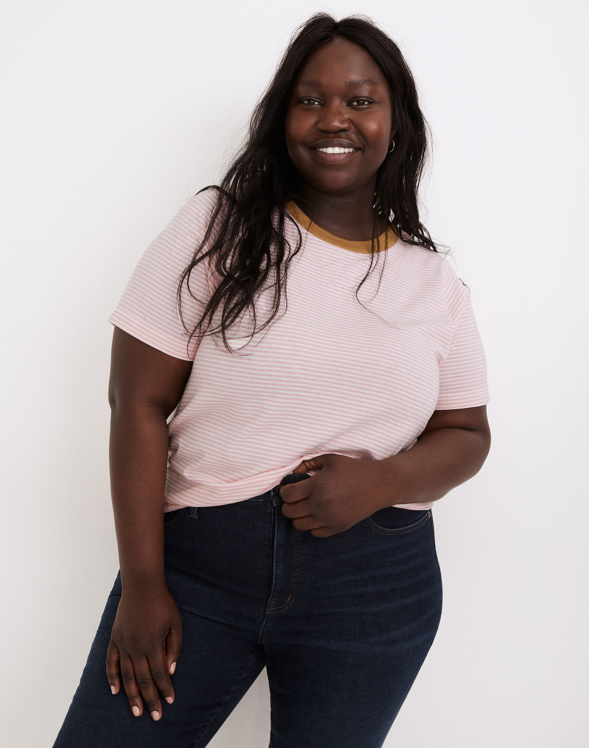 plus supima&reg; cotton essential ringer tee in stripe