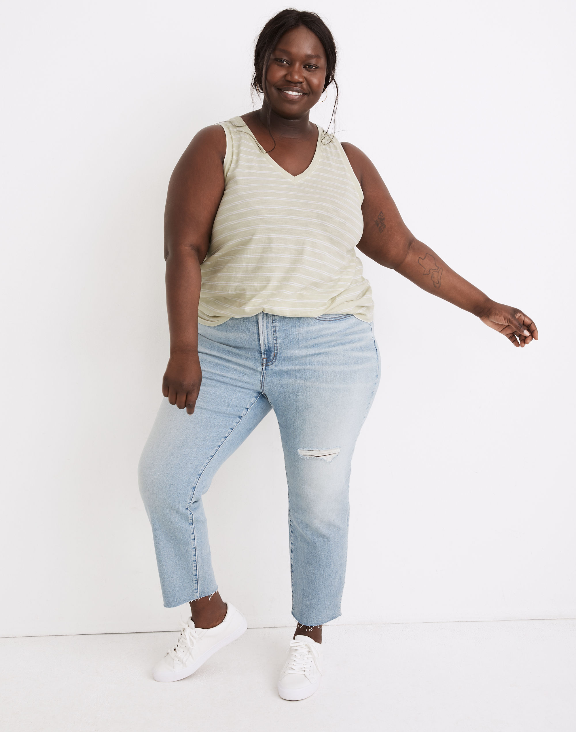 plus whisper cotton v-neck tank in beasley stripe