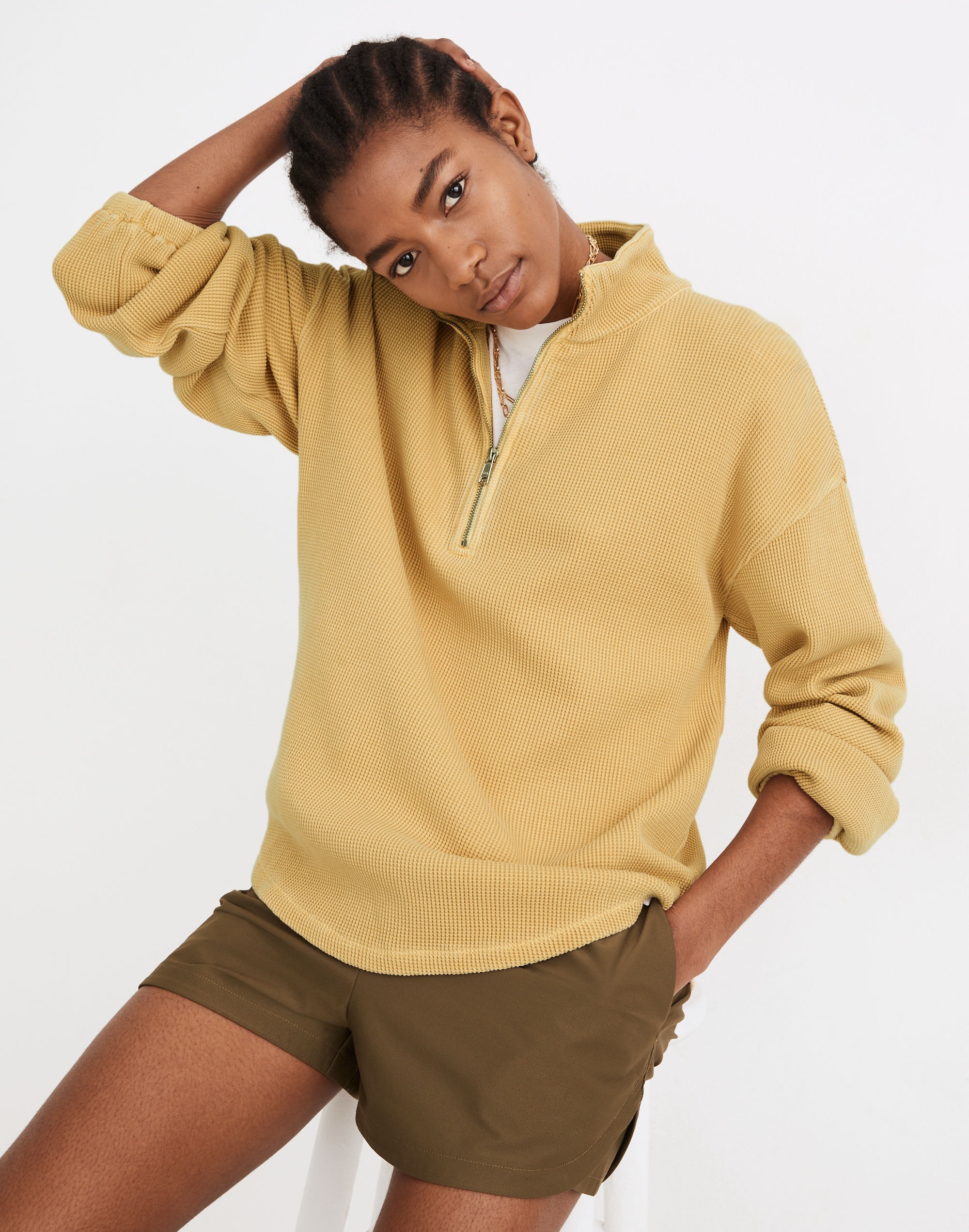 mwl waffle half-zip shirttail sweatshirt
