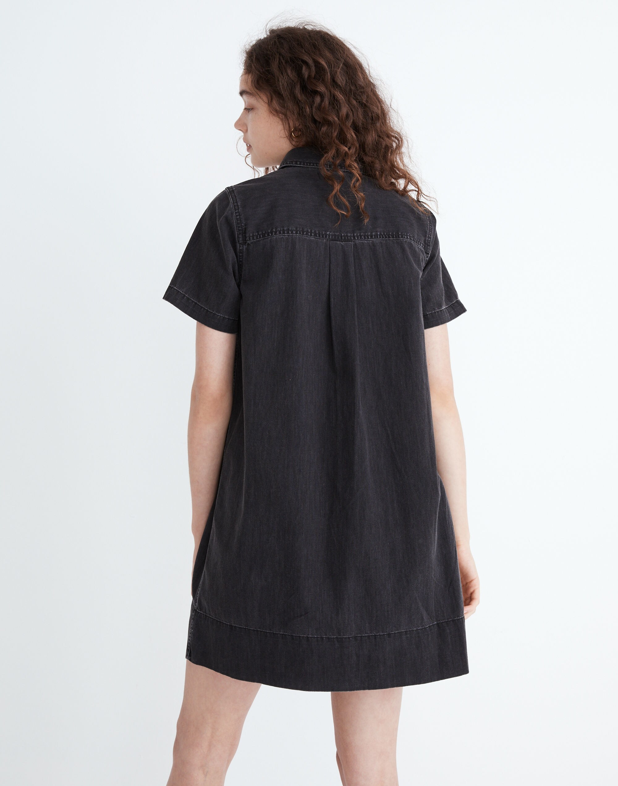 Denim Short-Sleeve Popover Shirtdress in Lunar Wash