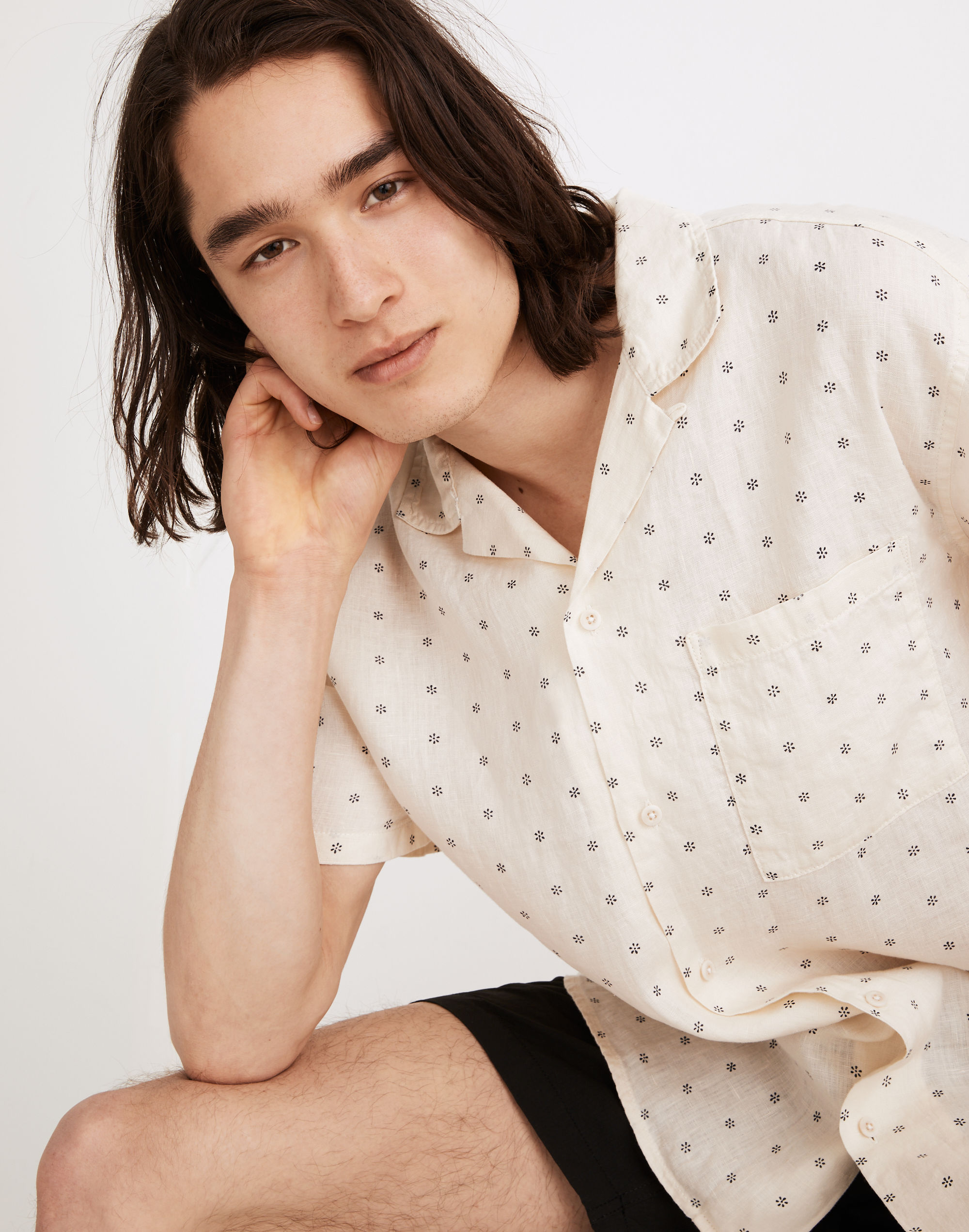 Linen Easy Short-Sleeve Shirt in Print