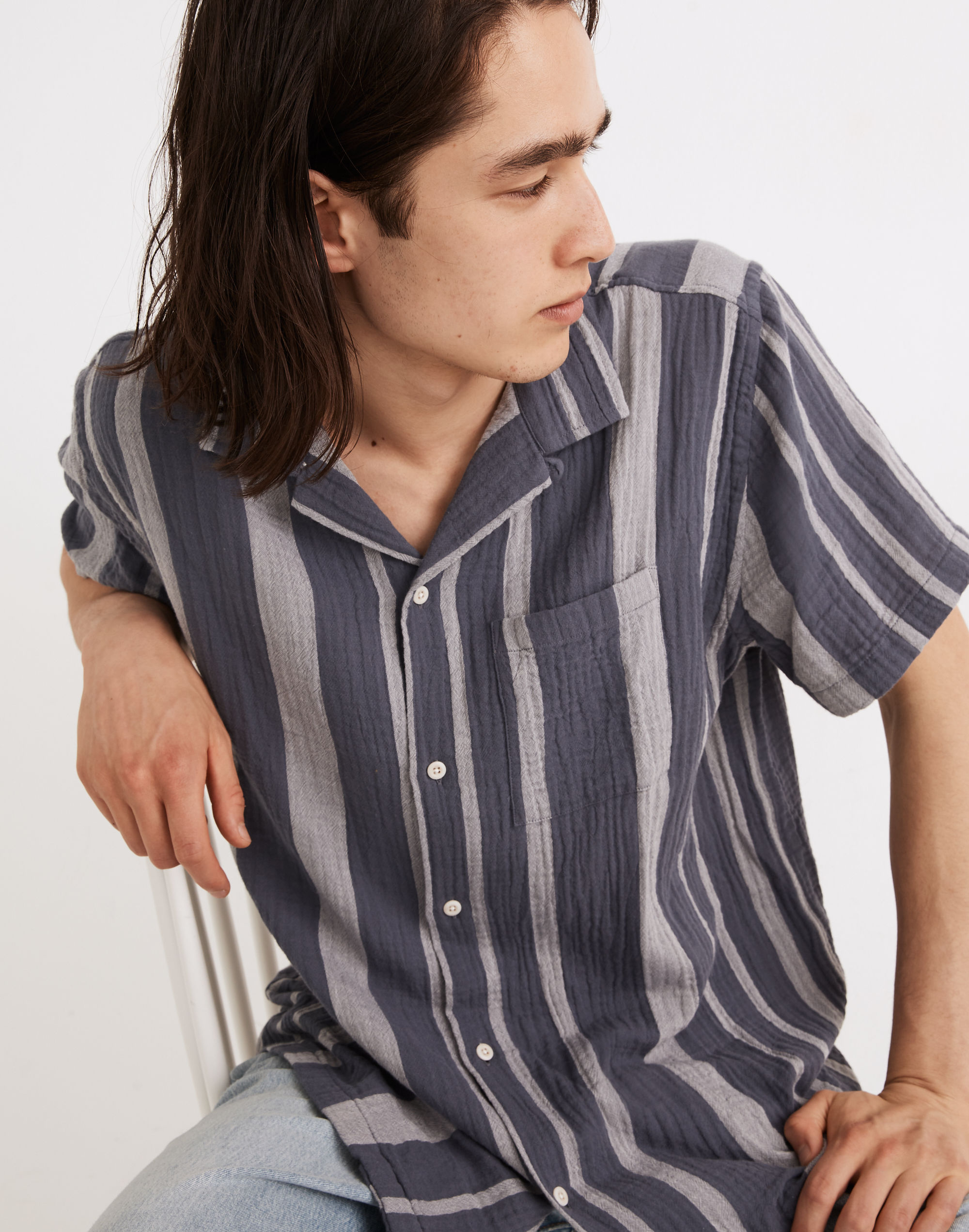 Easy Short-Sleeve Camp Shirt in Emery Stripe