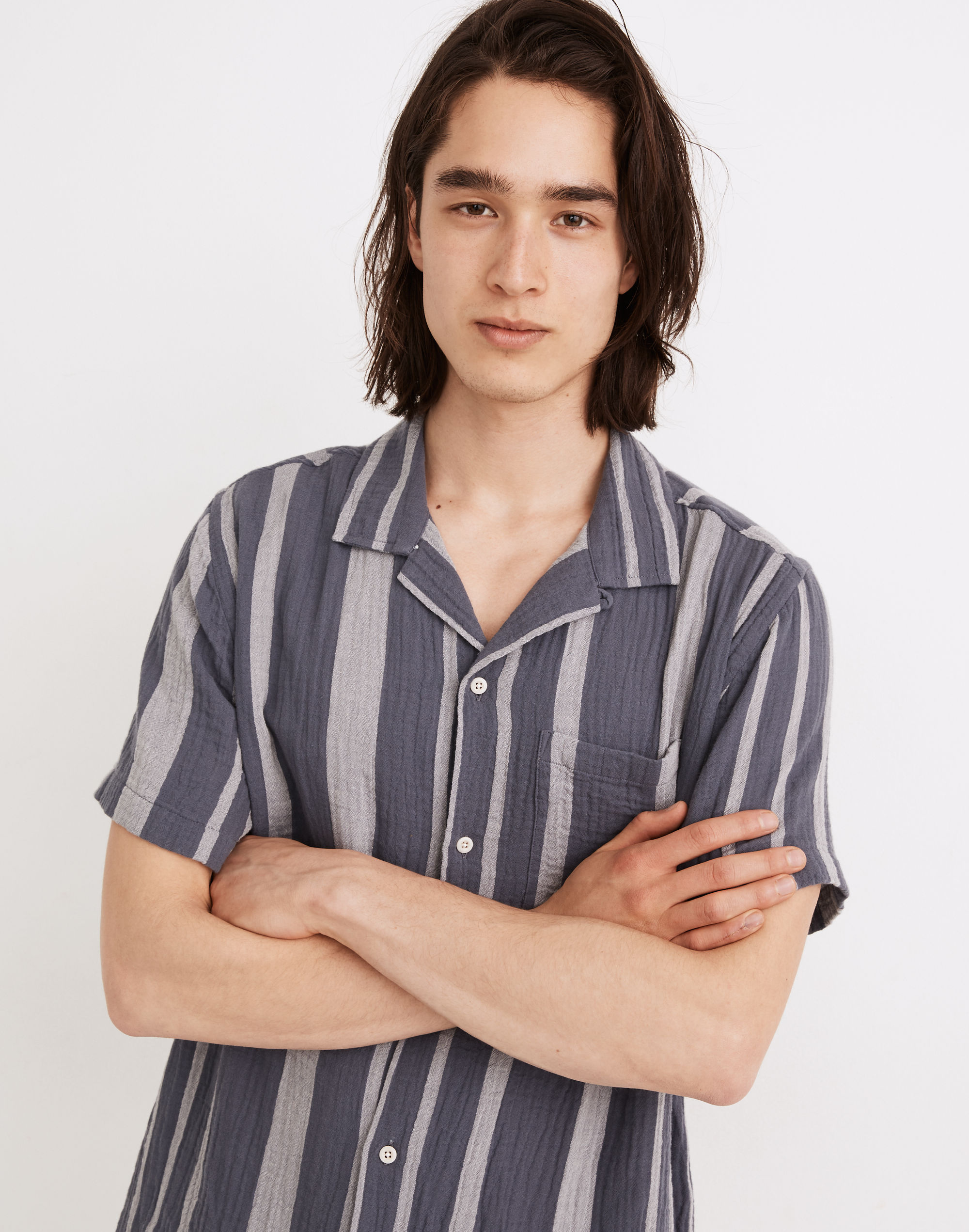 Easy Short-Sleeve Camp Shirt in Emery Stripe