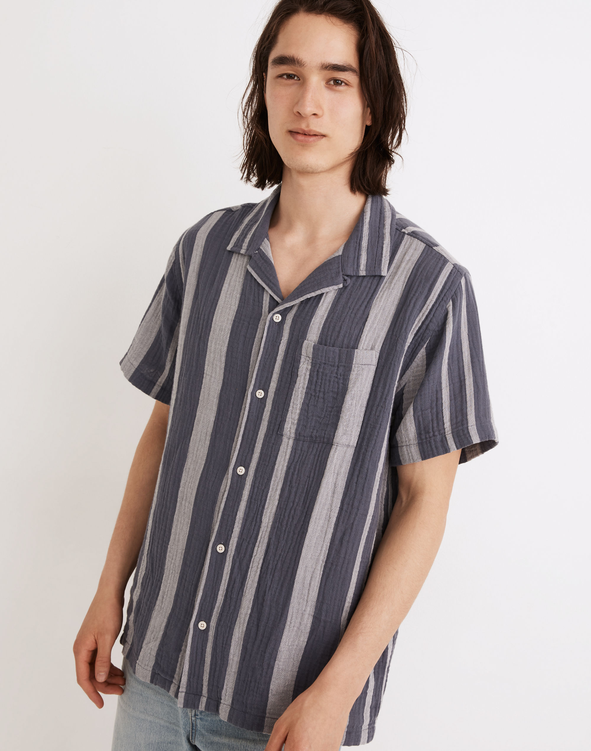 Easy Short-Sleeve Camp Shirt in Emery Stripe