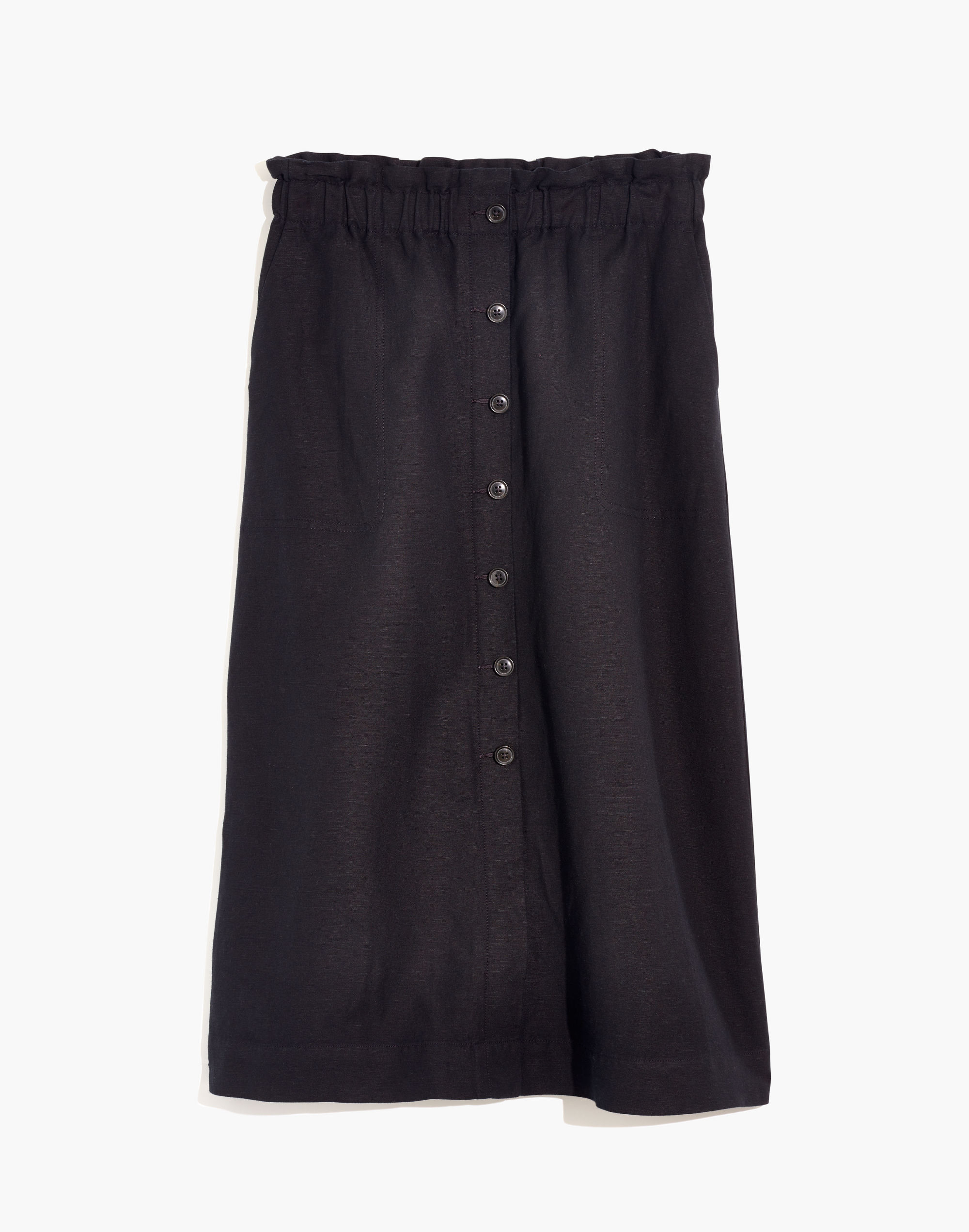 Paperbag Button-Front Midi Skirt
