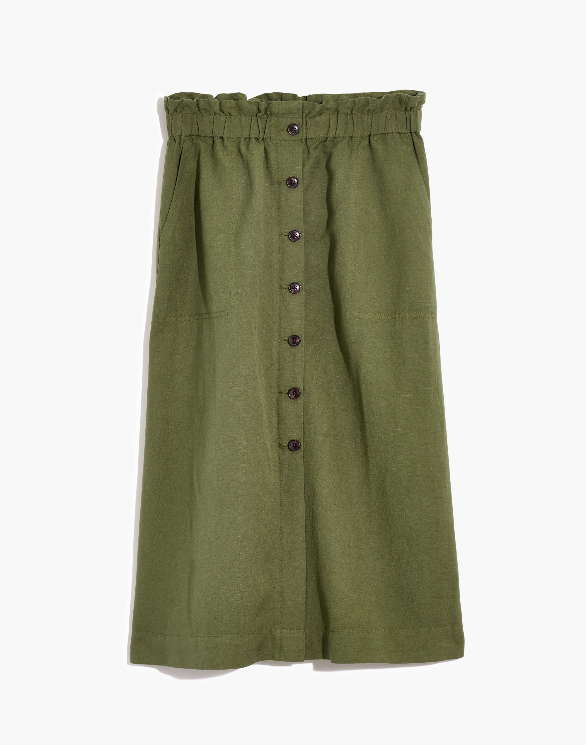 Paperbag Button-Front Midi Skirt