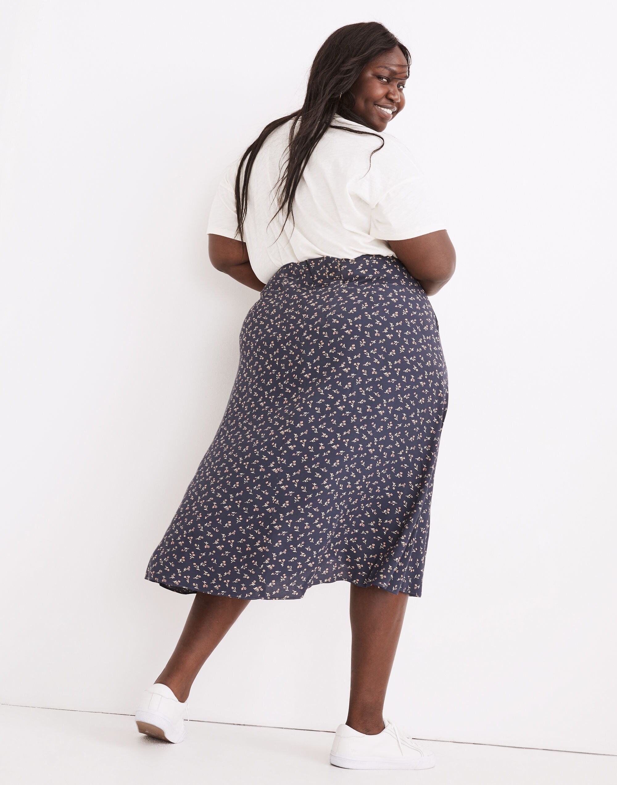 Plus Ruffle-Wrap Midi Skirt in Spring Fling