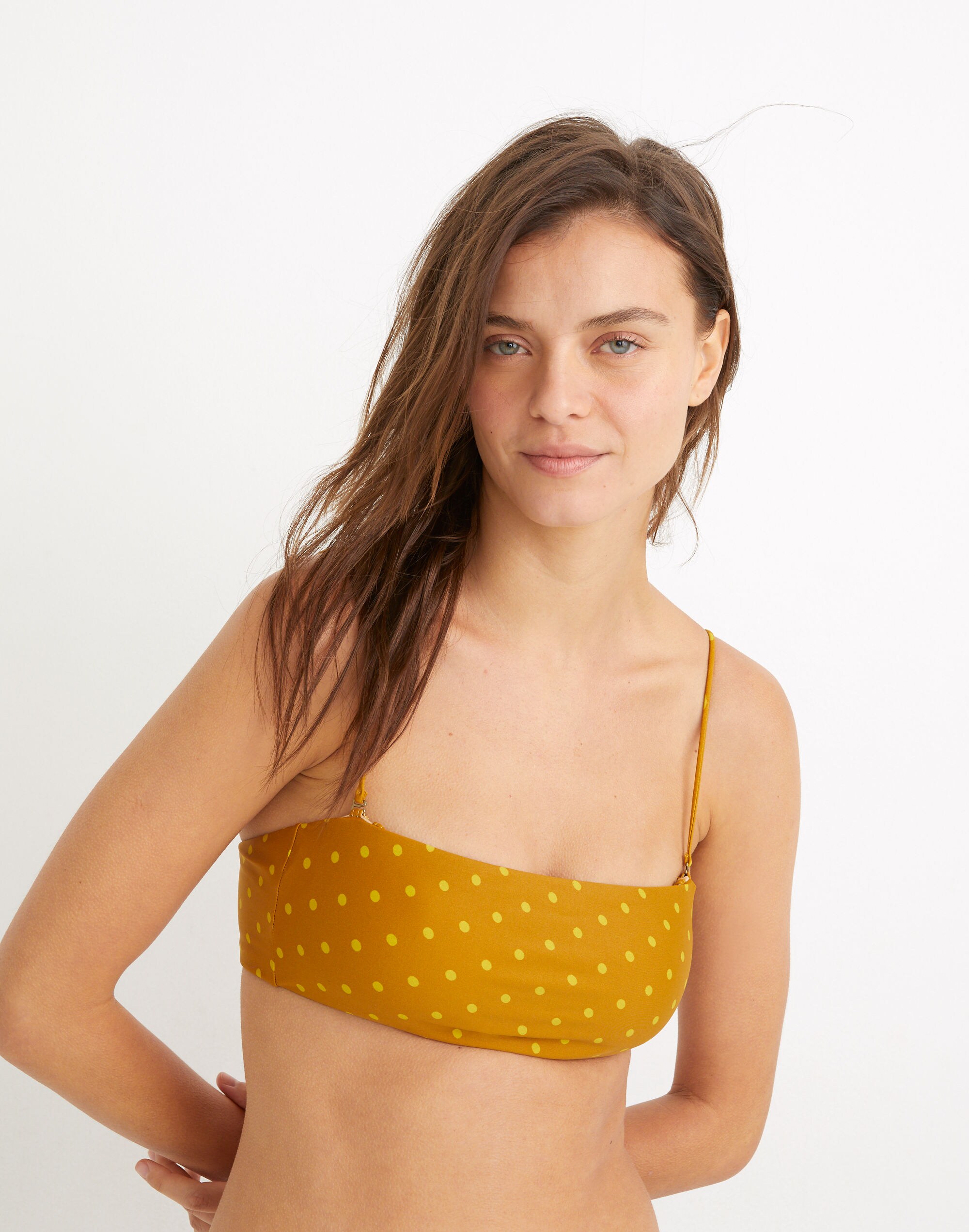 Madewell Second Wave Spaghetti-Strap Bandeau Bikini Top in Polka Dot