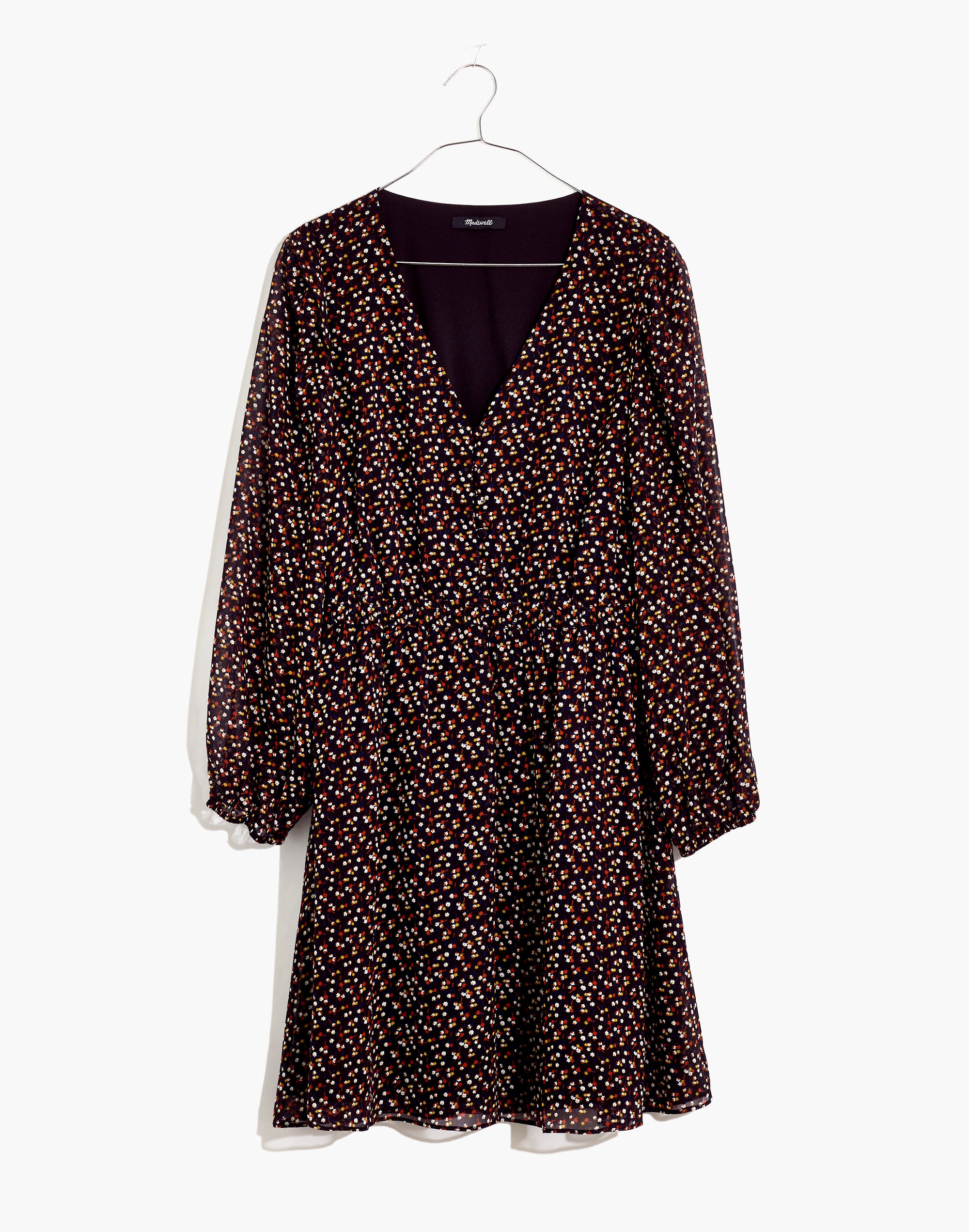 (re)sourced georgette button-front mini dress in adorable ditsy