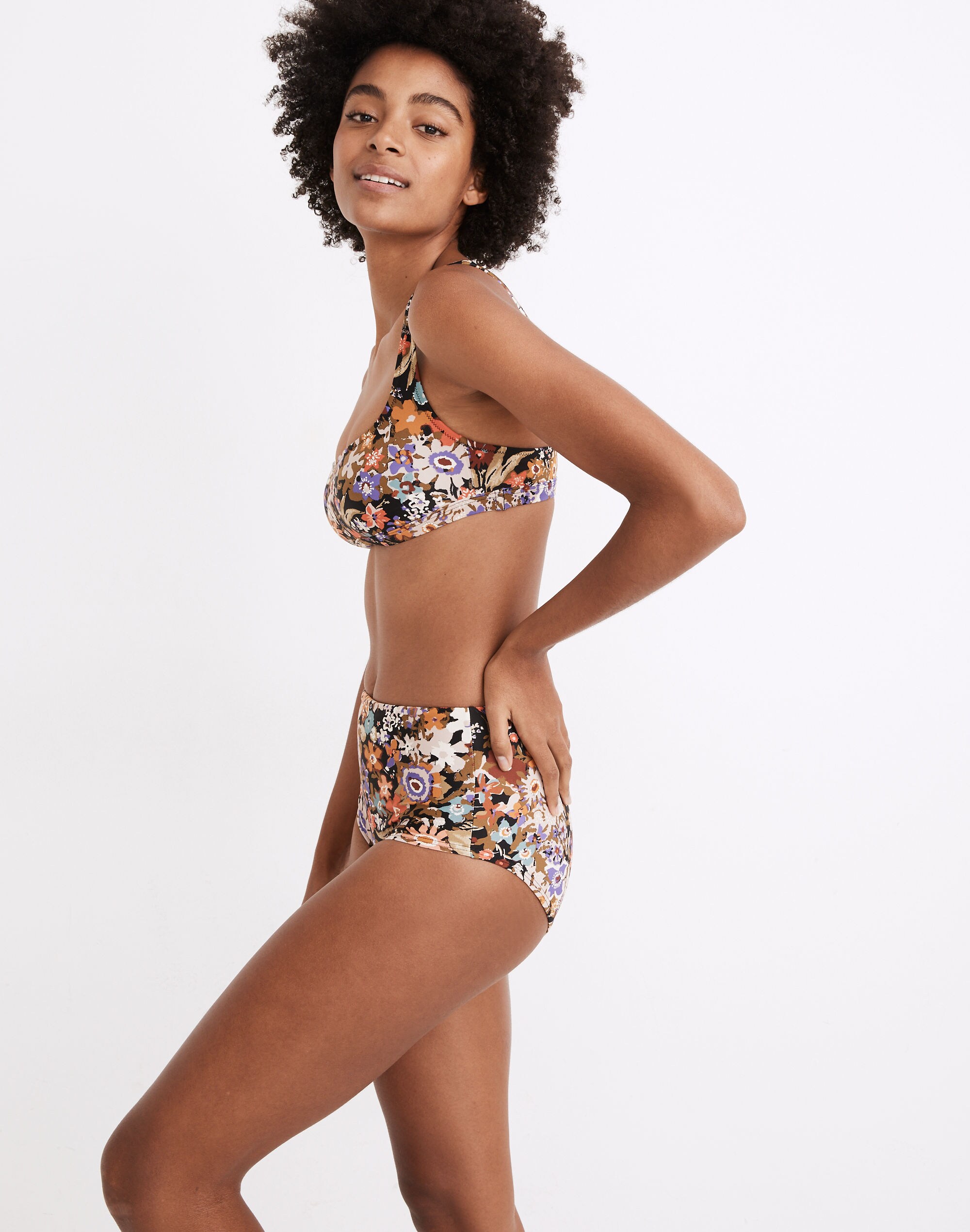 Madewell Second Wave Retro High-Waisted Bikini Bottom in Wildgarden