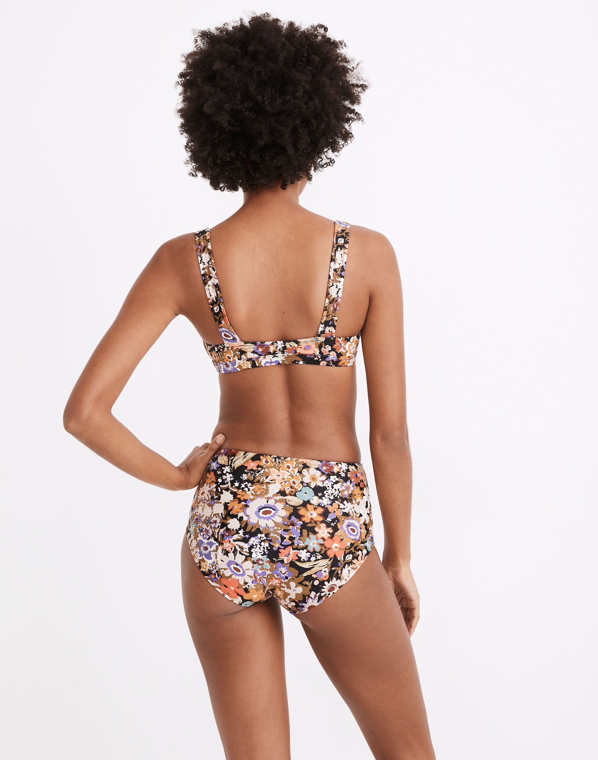 Madewell Second Wave Retro High-Waisted Bikini Bottom in Wildgarden