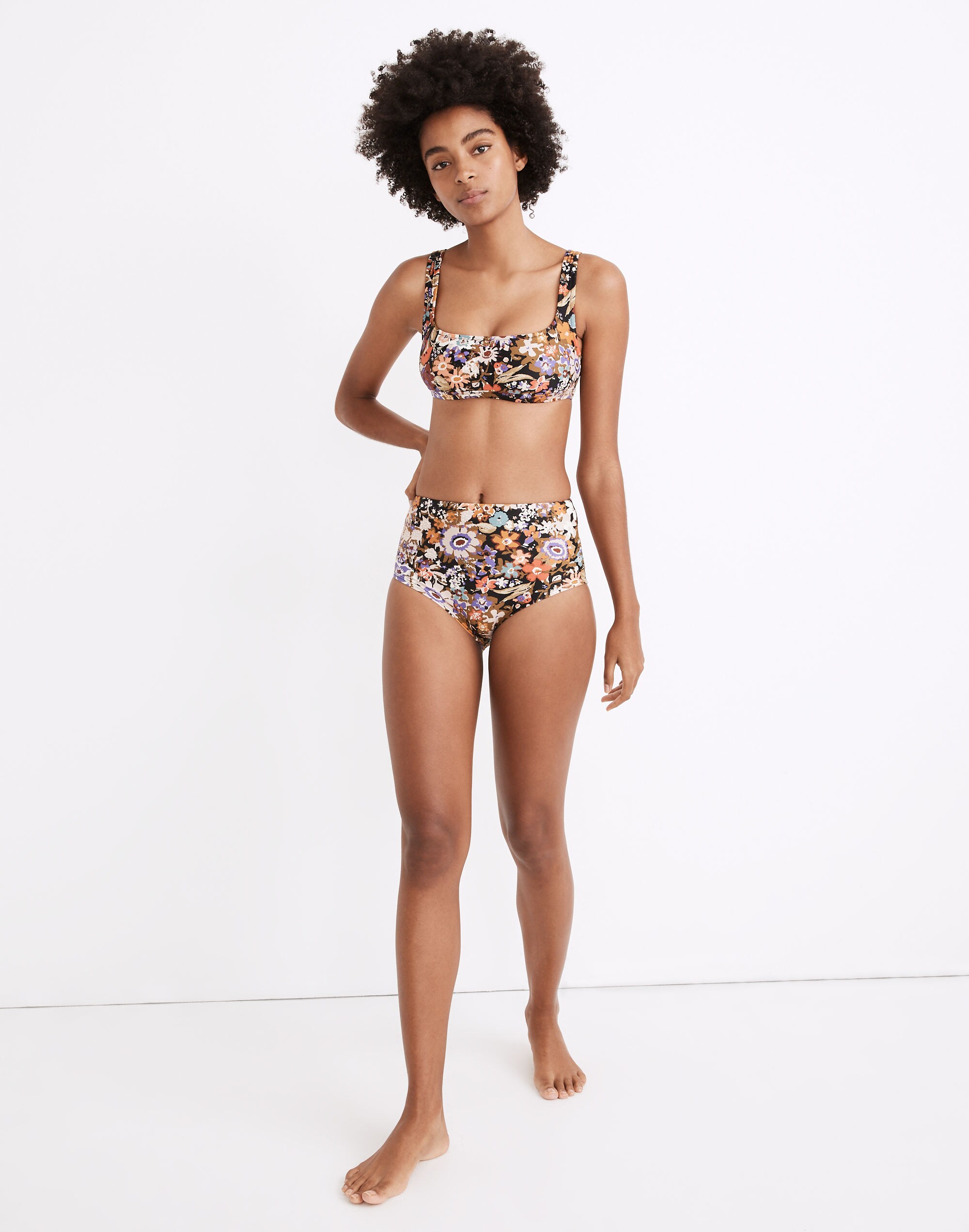 Madewell Second Wave Retro High-Waisted Bikini Bottom in Wildgarden