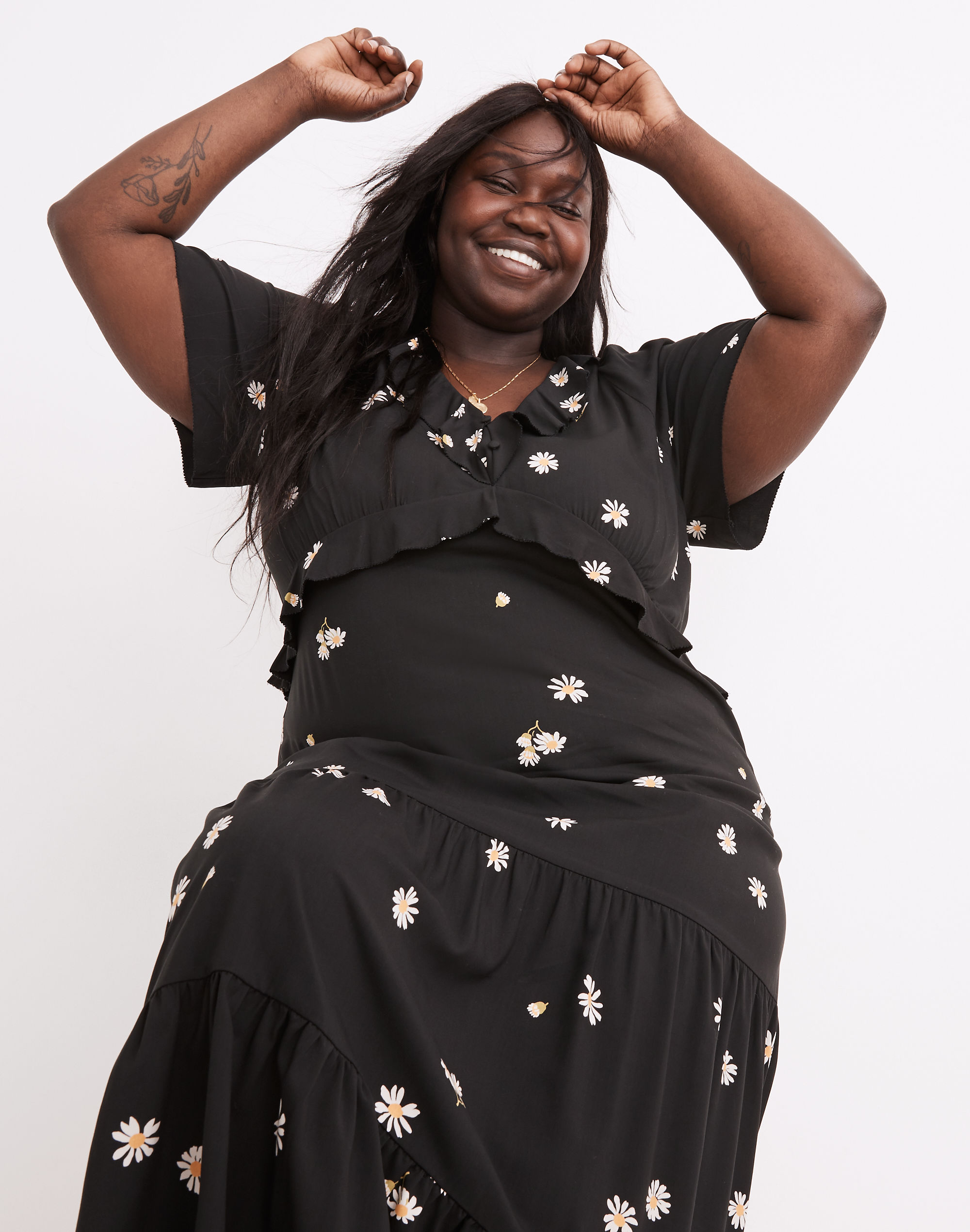 Plus Ruffled Tiered Maxi Dress in Lazy Daisies