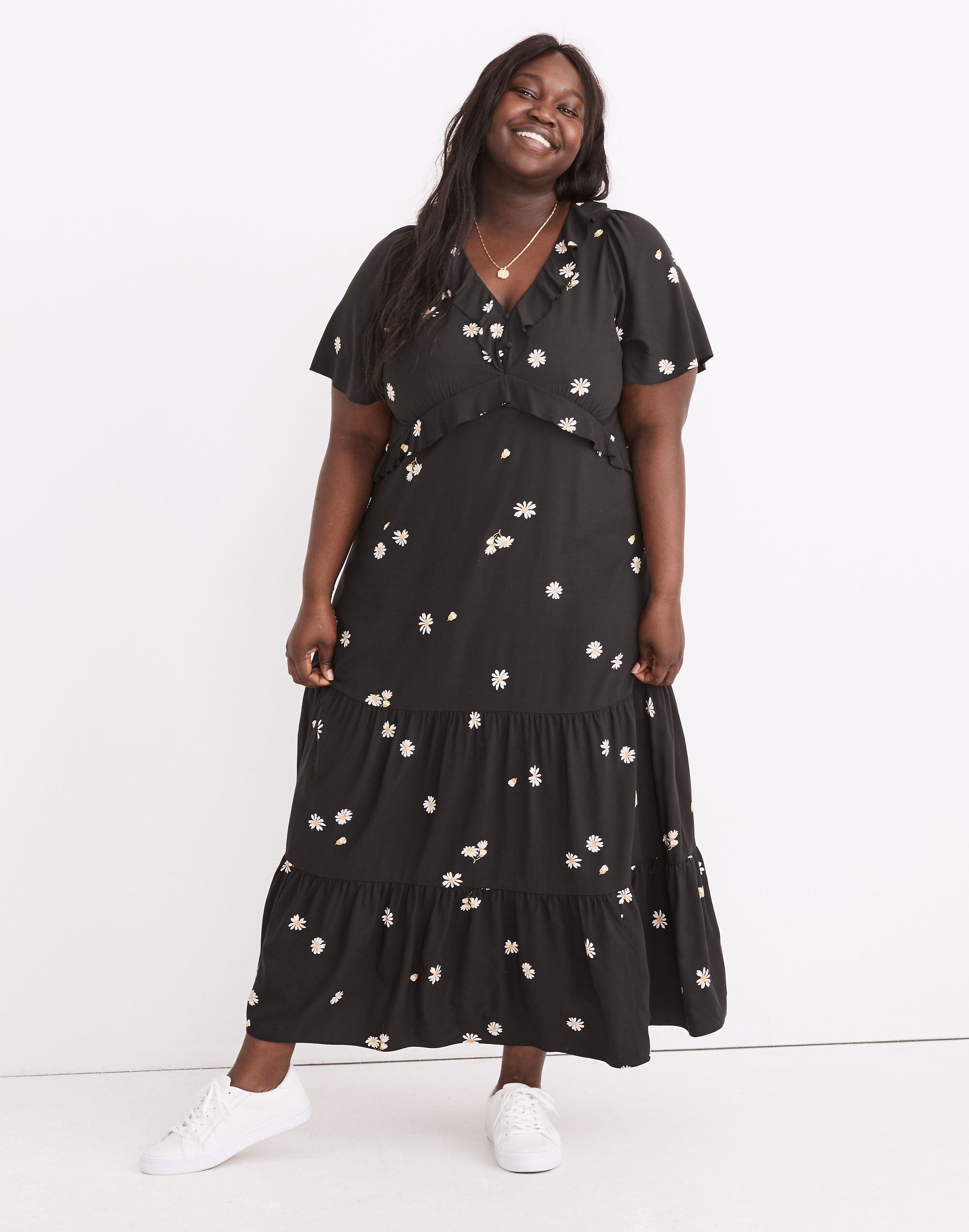Plus Ruffled Tiered Maxi Dress in Lazy Daisies