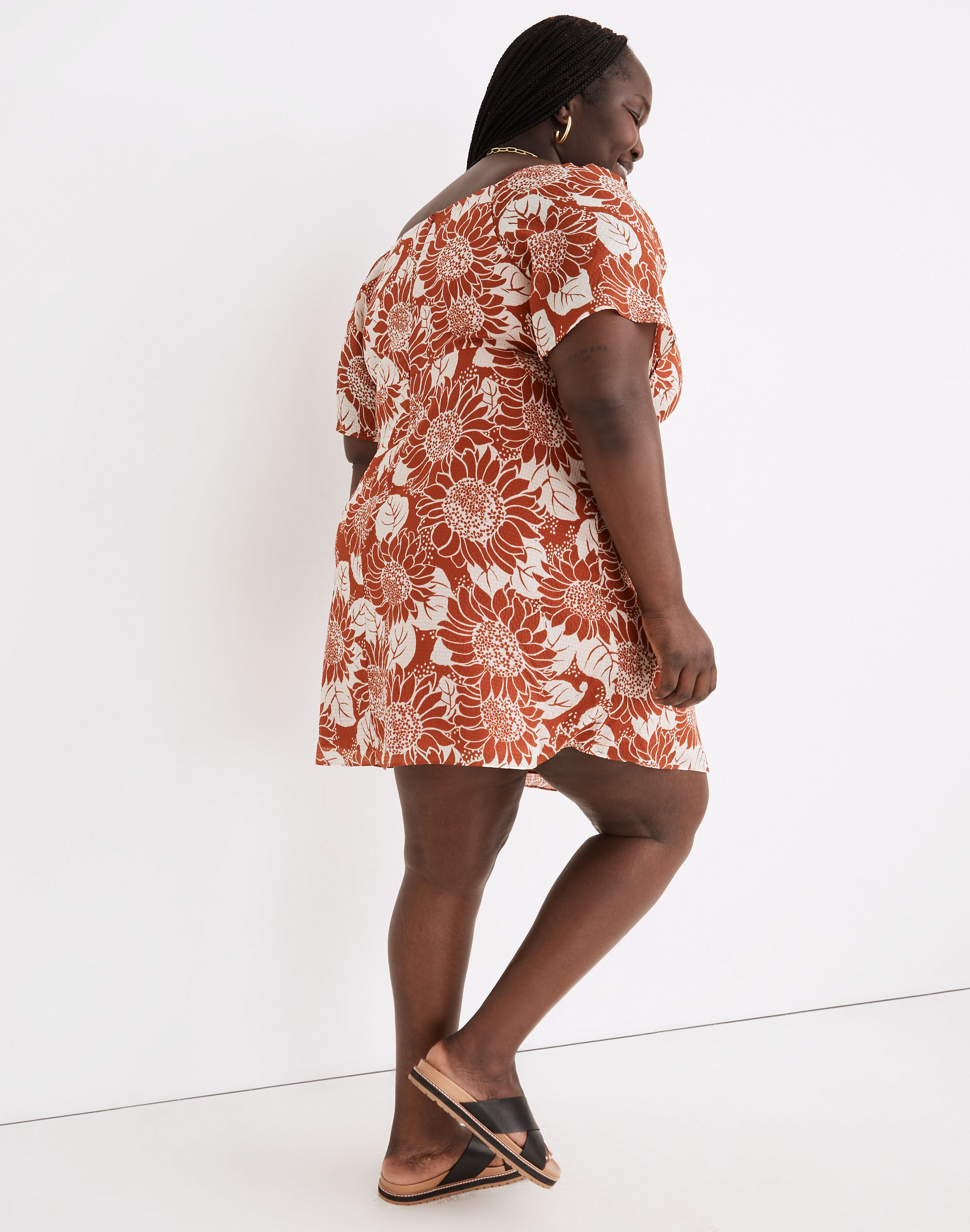 Plus Silk Tie-Front Mini Dress in Sunflower Season