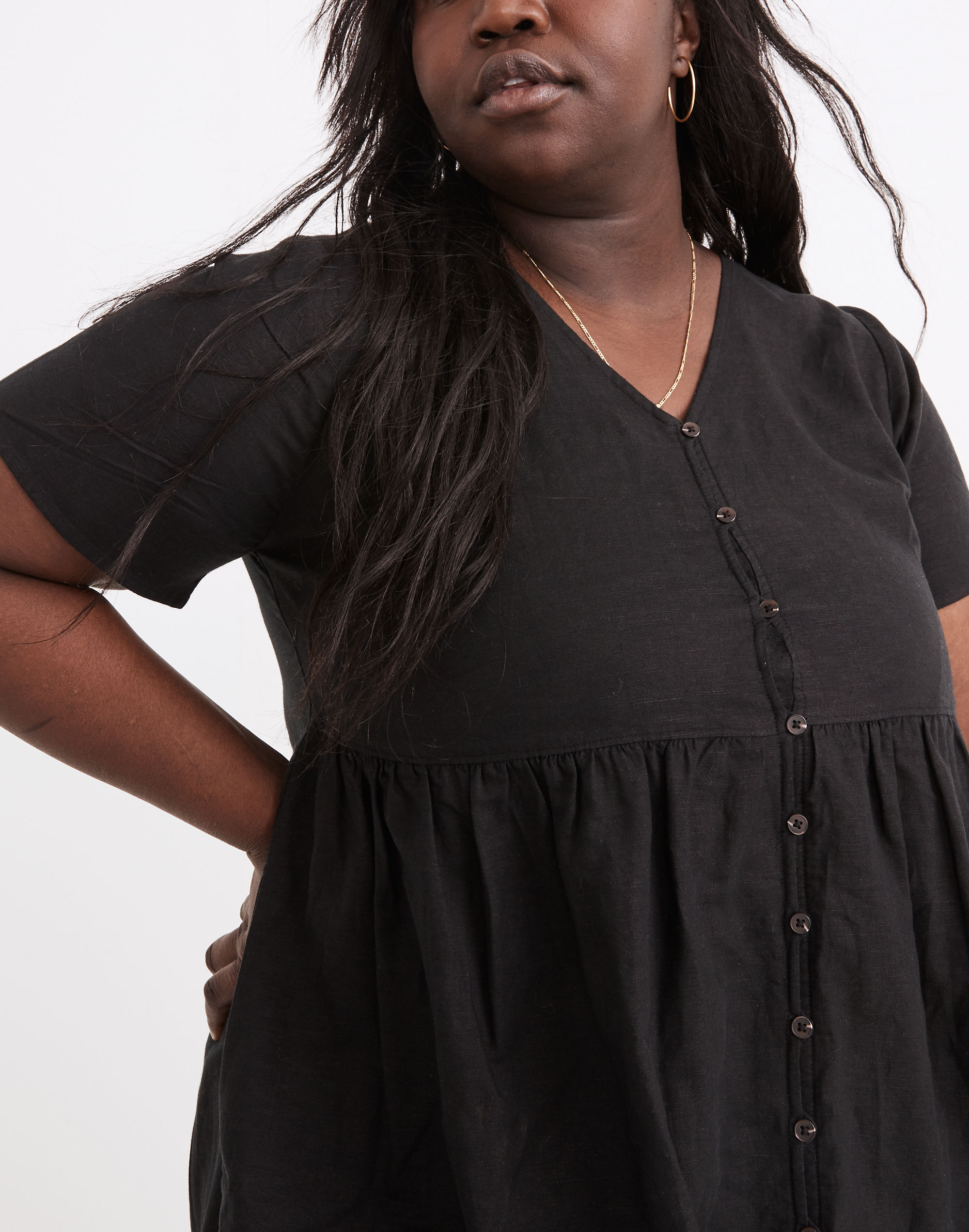 Plus Linen-Blend Alexandra Button-Front Mini Dress