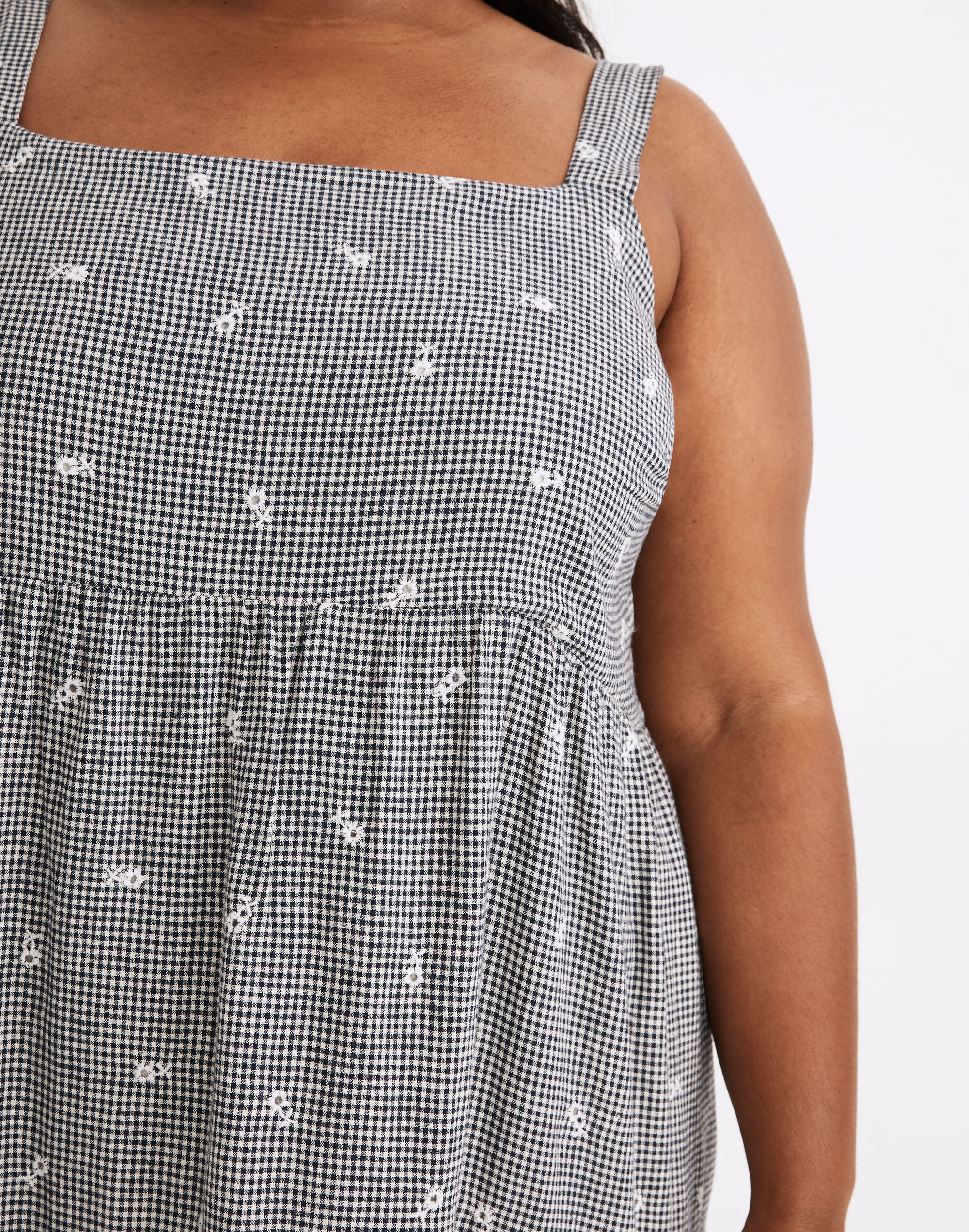 Plus Embroidered Tiered Midi Dress in Gingham Check