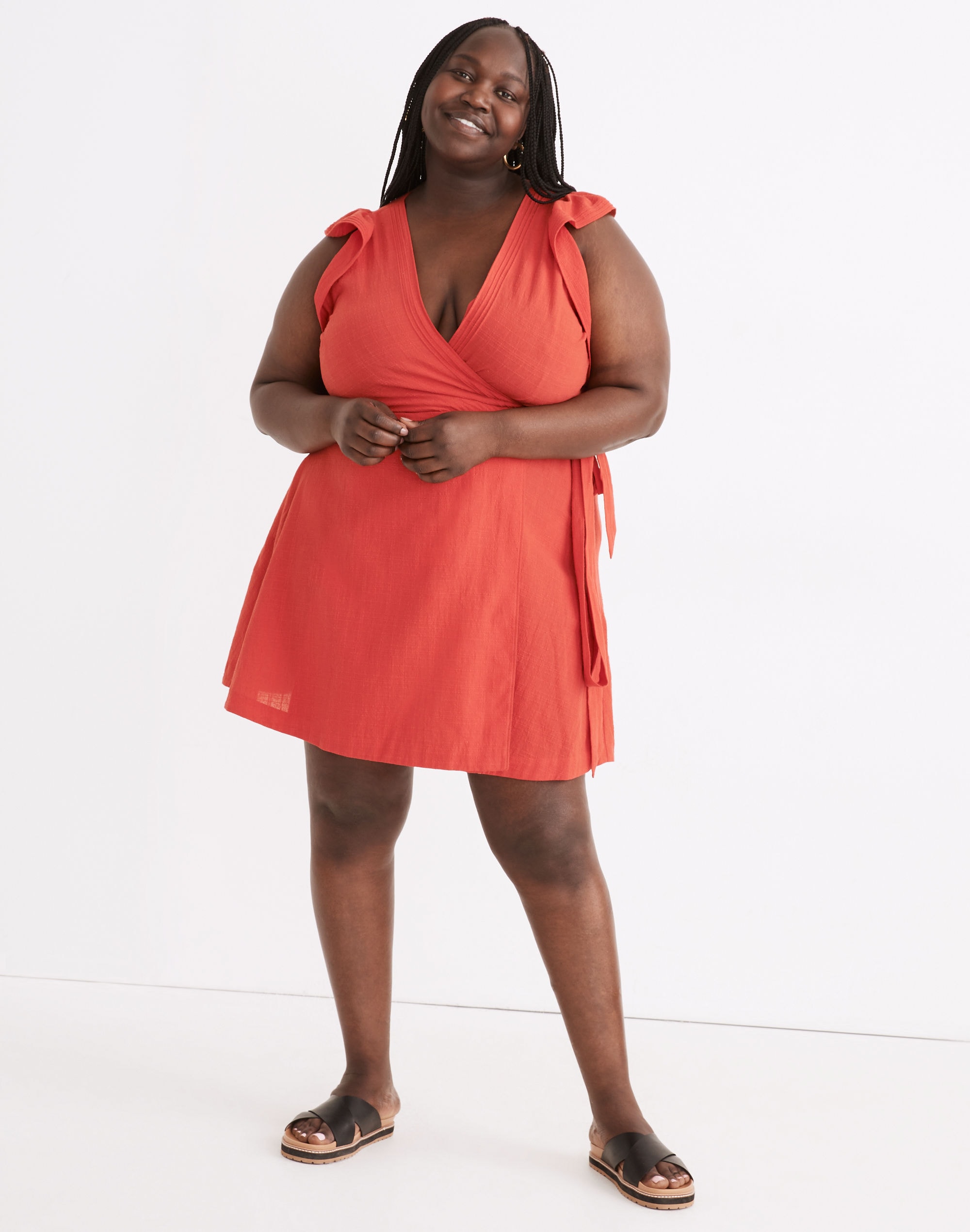 Plus Ruffle-Sleeve Wrap Mini Dress
