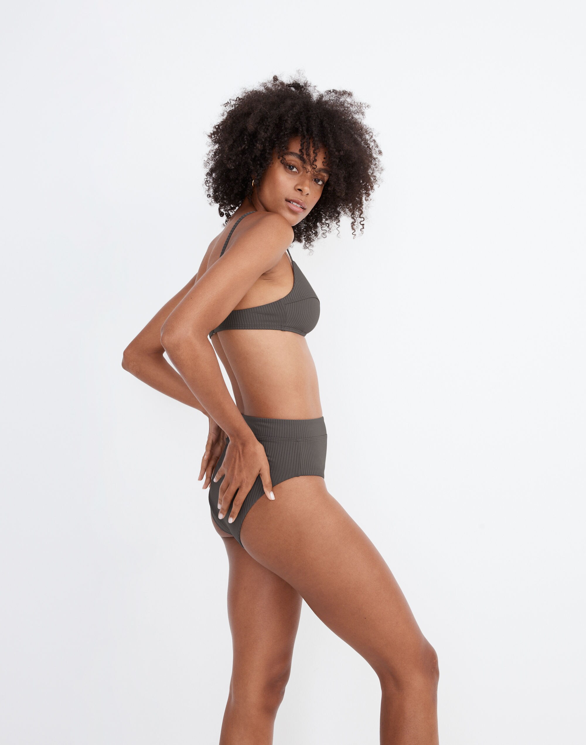 Madewell Second Wave Ribbed High-Cut Bikini Bottom
