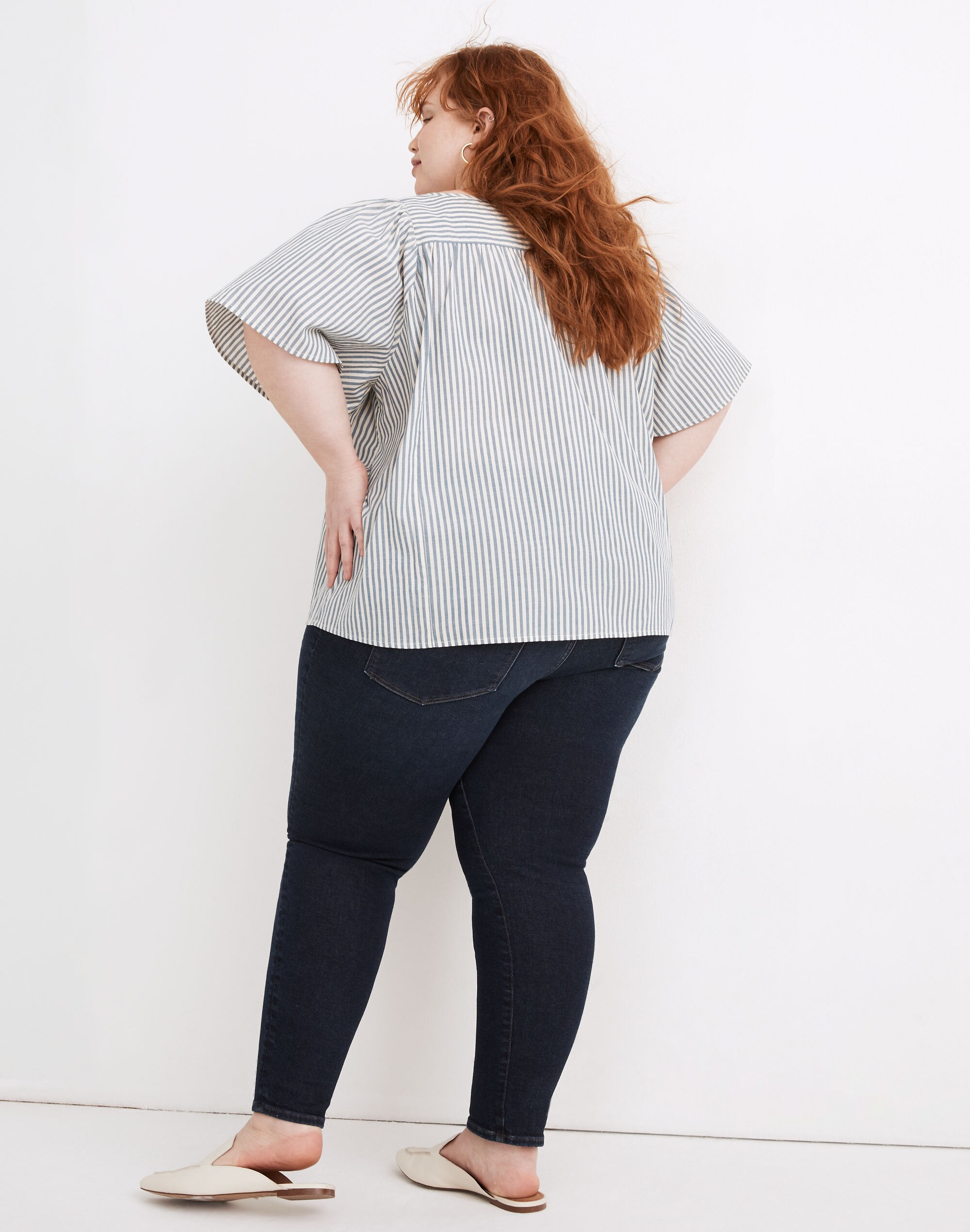 Plus Courtyard Flutter-Sleeve Top in Stripe