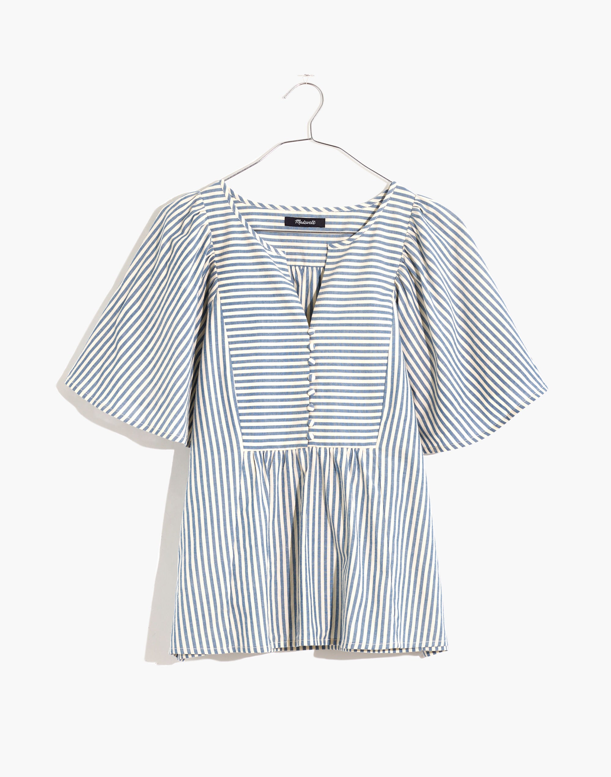 Plus Courtyard Flutter-Sleeve Top in Stripe