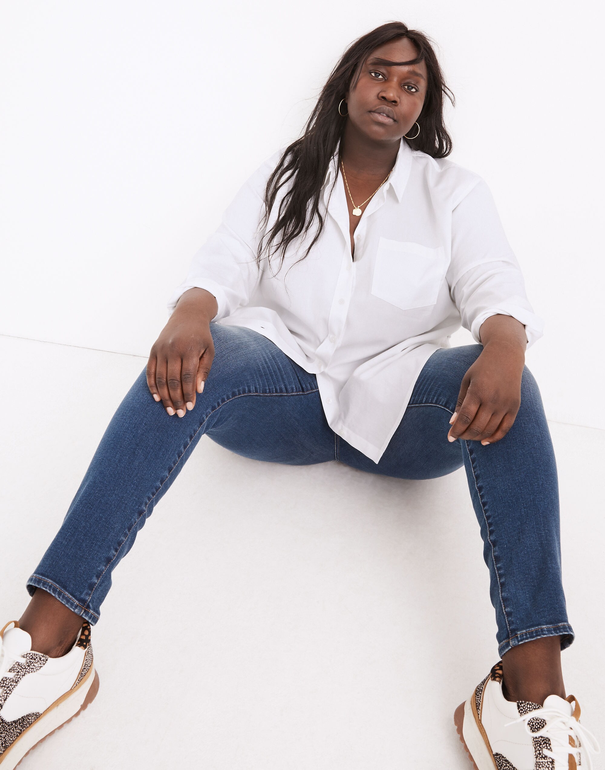 Plus Side-Button Oversized Ex-Boyfriend Shirt