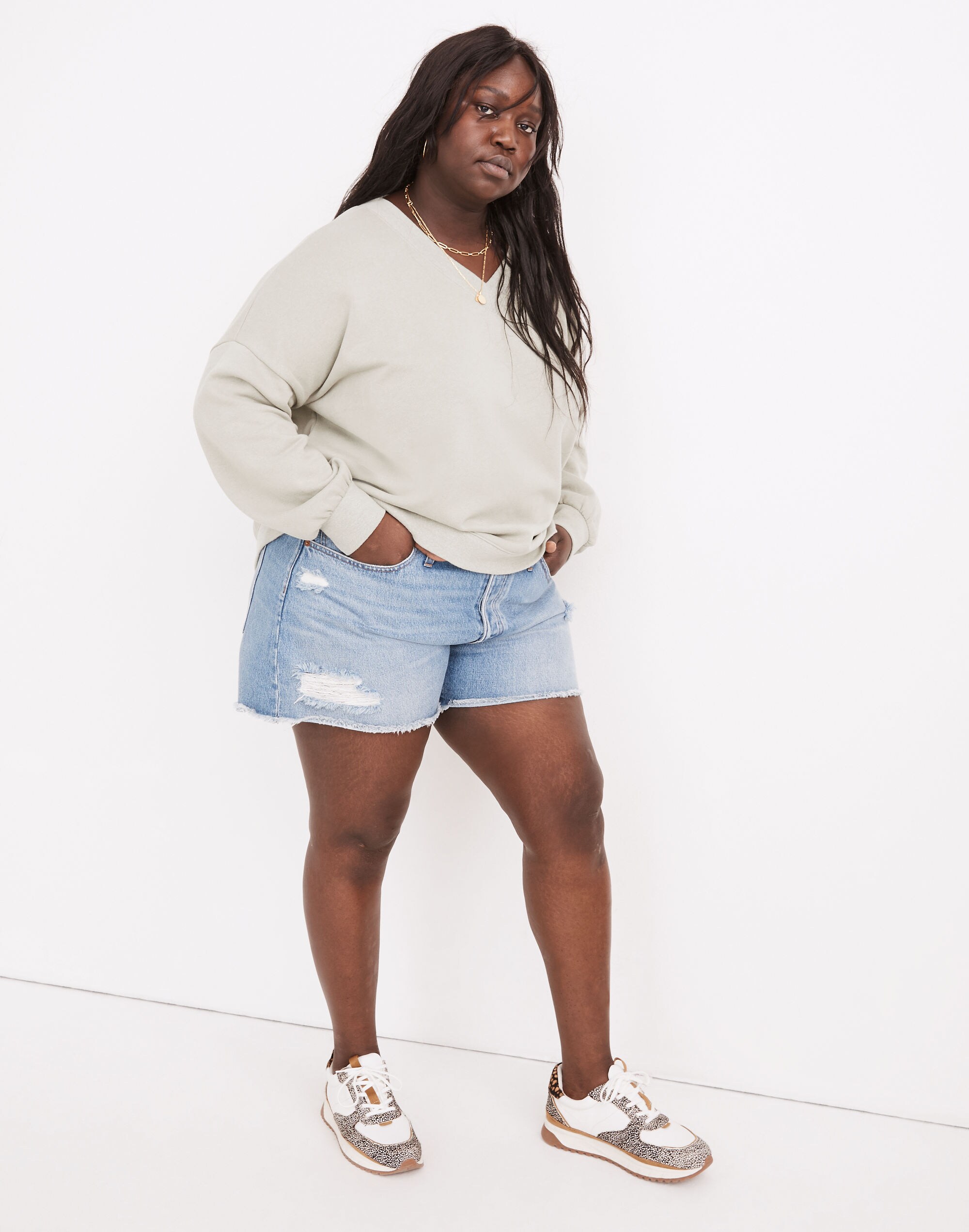 Plus Hemp-Cotton V-Neck Sweatshirt