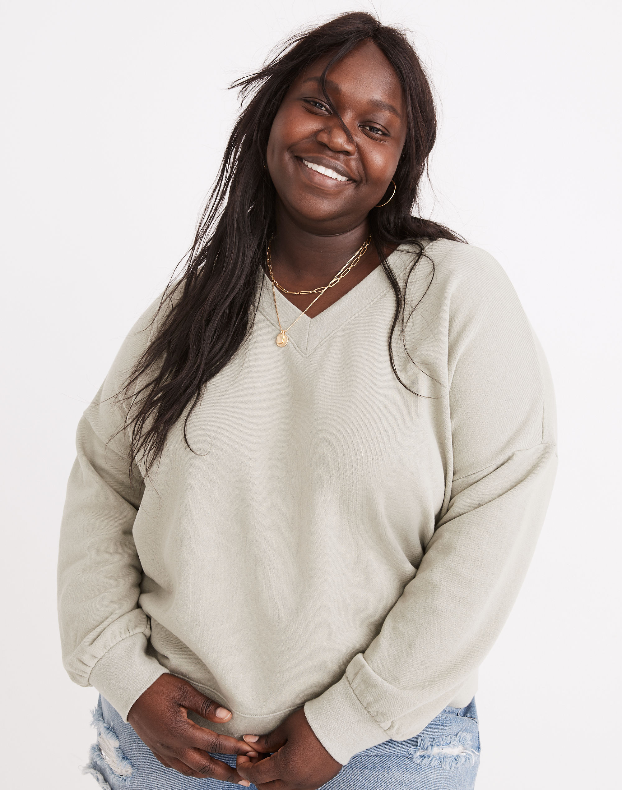 Plus Hemp-Cotton V-Neck Sweatshirt