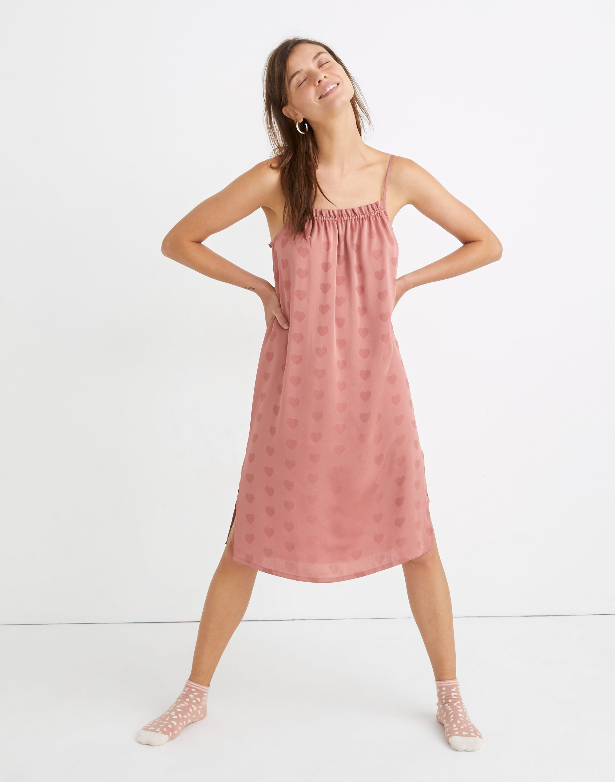 Heart Jacquard Side-Button Pajama Dress