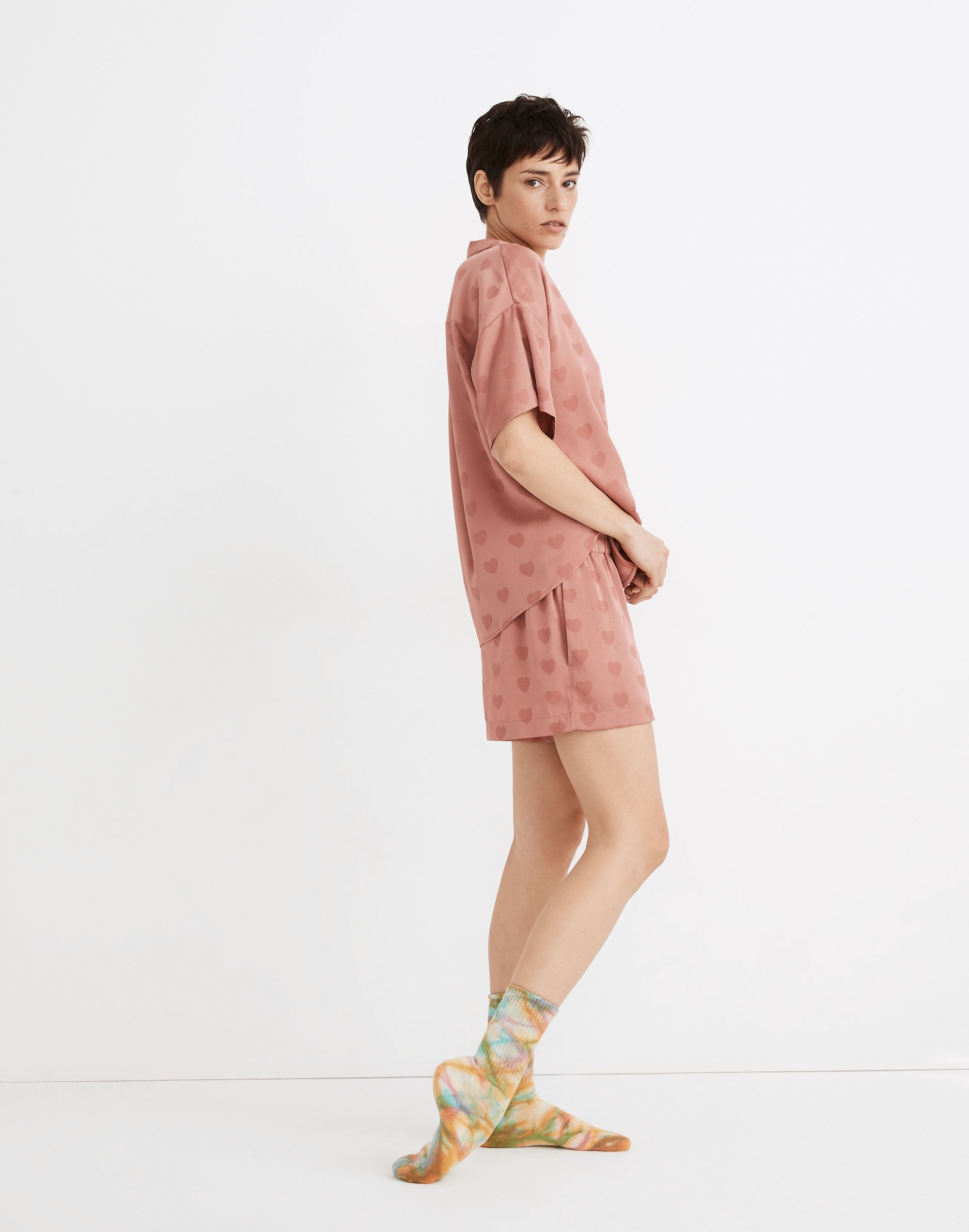 Heart Jacquard Oversized Pajama Shirt